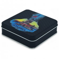 Custom Printed 120x120x40 mm Matte Black Square Tin Box