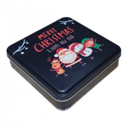 Custom Printed 120x120x40 mm Matte Black Square Tin Box