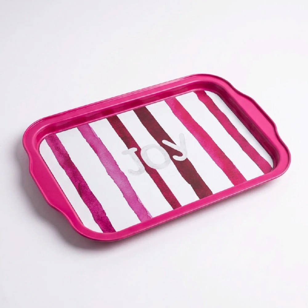 Joy Yazılı Pembe Çizgili Dekoratif Metal Servis Tepsisi - 215x316 mm — Tepsiler — görsel 3 / 5 — Tinbox