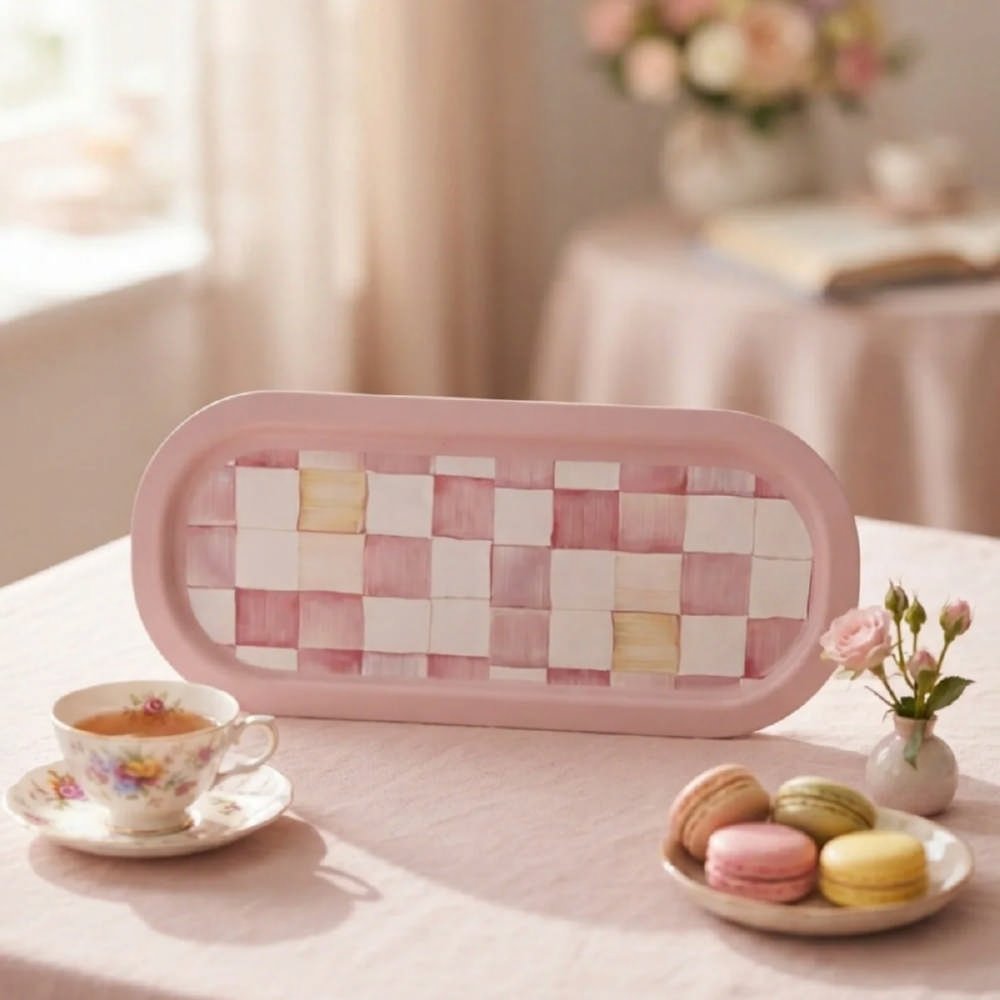 Joy Yazılı Pembe Çizgili Dekoratif Metal Servis Tepsisi - 215x316 mm — Tepsiler — görsel 5 / 5 — Tinbox