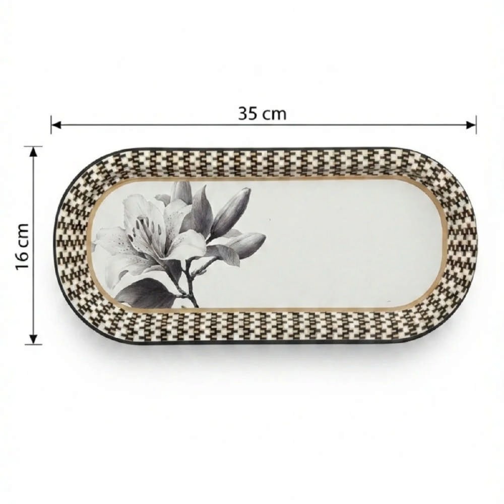Botanik Zambak Desenli Desenli Oval Metal Servis Tepsisi - 160x350 mm — Tepsiler — görsel 3 / 6 — Tinbox