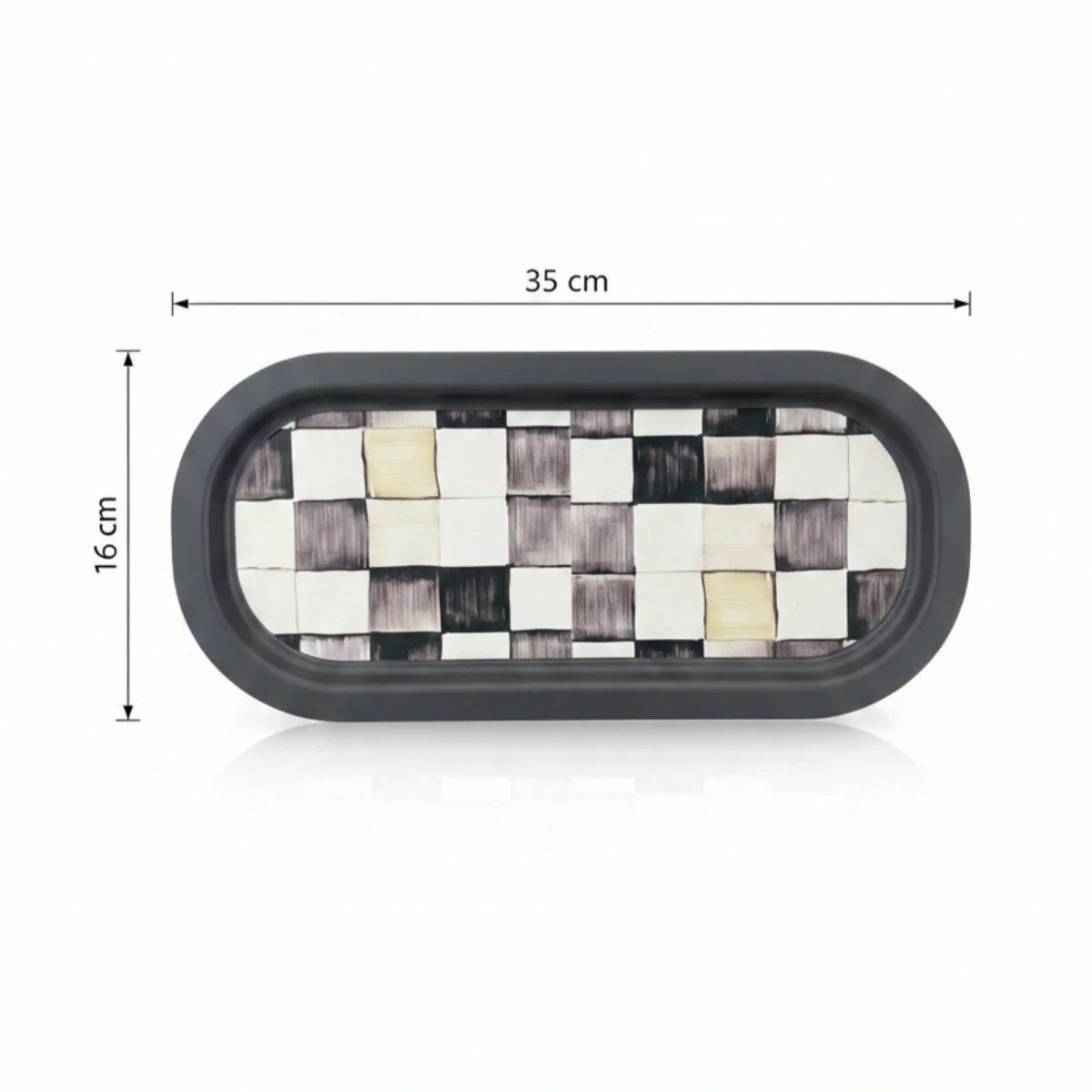 Siyah Dama Desenli Oval Metal Servis Tepsisi - 160x350 mm — Tepsiler — Tinbox