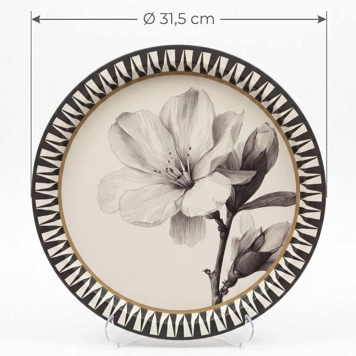 Triangle Flower Çiçek Desenli Yuvarlak Metal Servis Tepsisi - Ø315 mm — Tepsiler — görsel 4 / 5 — Tinbox