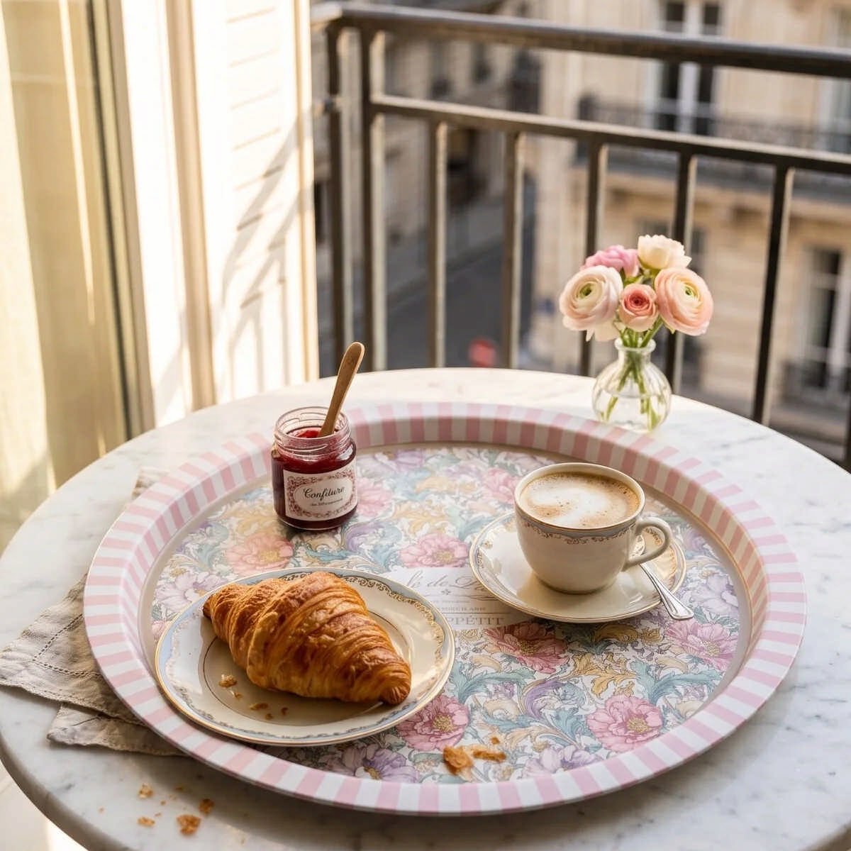 Café De Paris Pink Çiçek Desenli Yuvarlak Metal Servis Tepsisi - Ø315 mm — Tepsiler — görsel 3 / 5 — Tinbox