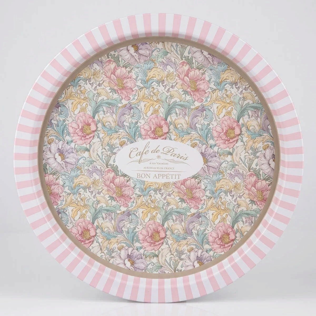 Café De Paris Pink Çiçek Desenli Yuvarlak Metal Servis Tepsisi - Ø315 mm — Tepsiler — görsel 4 / 5 — Tinbox