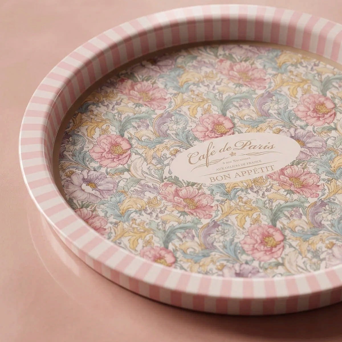 Café De Paris Pink Çiçek Desenli Yuvarlak Metal Servis Tepsisi - Ø315 mm — Tepsiler — görsel 2 / 5 — Tinbox