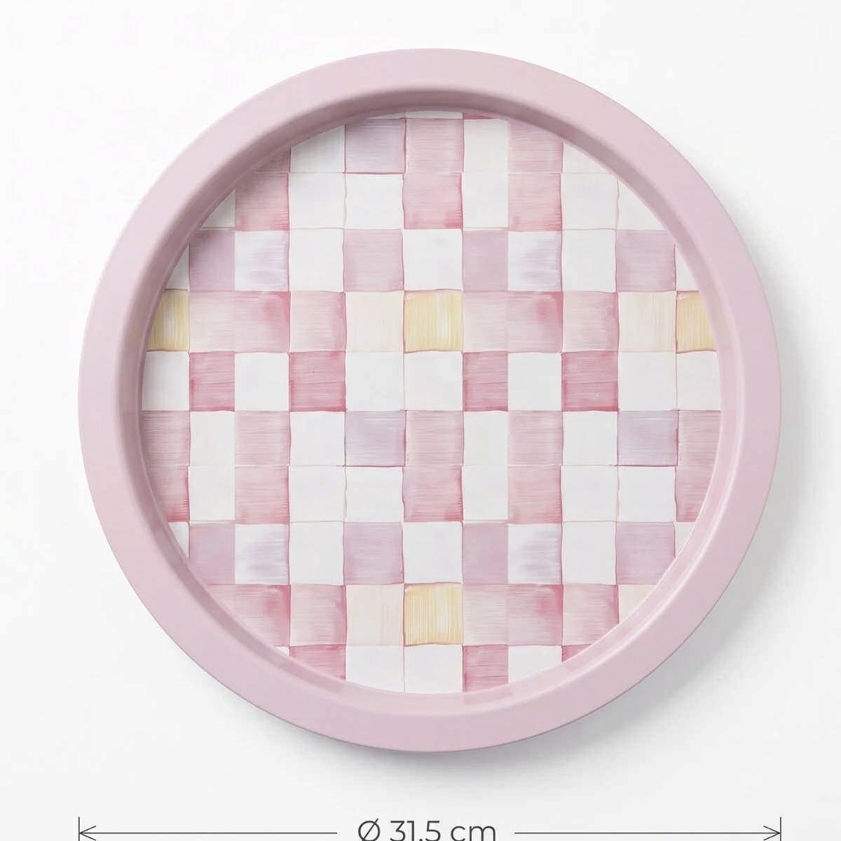 Pink Checkers Pembe Dama Desenli Yuvarlak Metal Servis Tepsisi - Ø315 mm — Tepsiler — görsel 1 / 5 — Tinbox
