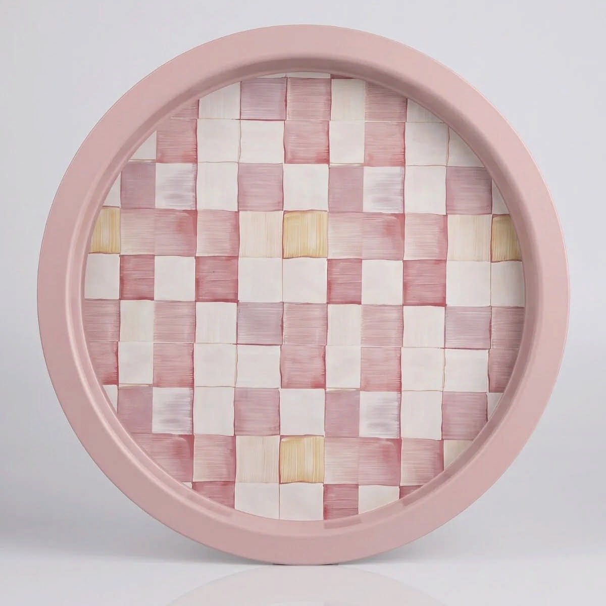 Pink Checkers Pembe Dama Desenli Yuvarlak Metal Servis Tepsisi - Ø315 mm — Tepsiler — görsel 3 / 5 — Tinbox