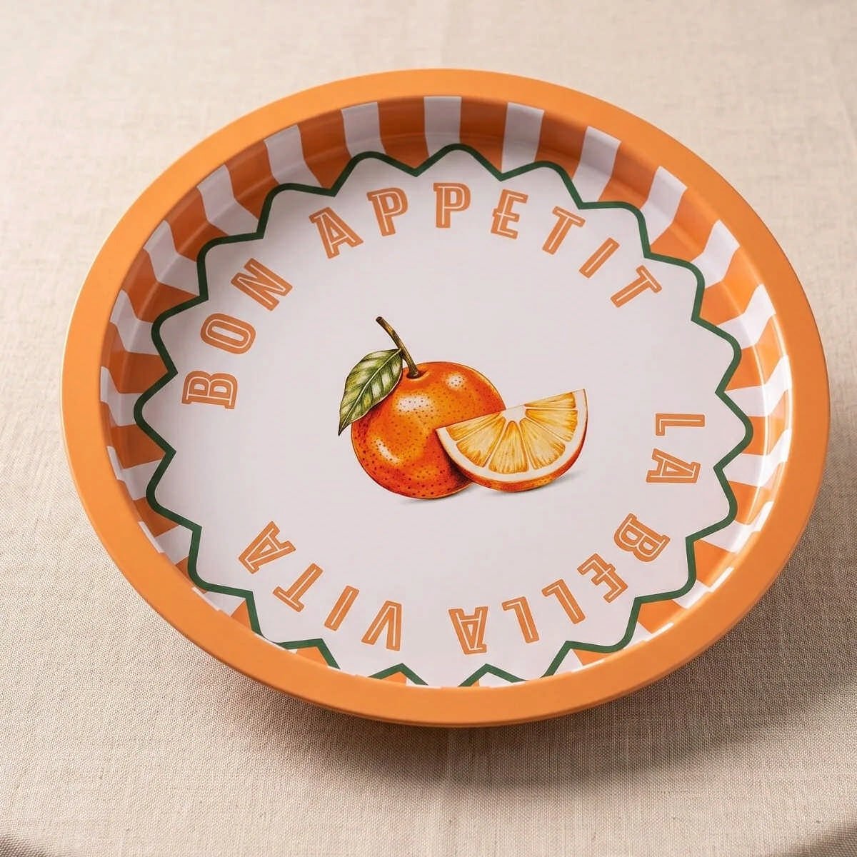 La Bella Orange Portakal Desenli Yuvarlak Metal Servis Tepsisi - Ø315 mm — Tepsiler — görsel 4 / 5 — Tinbox