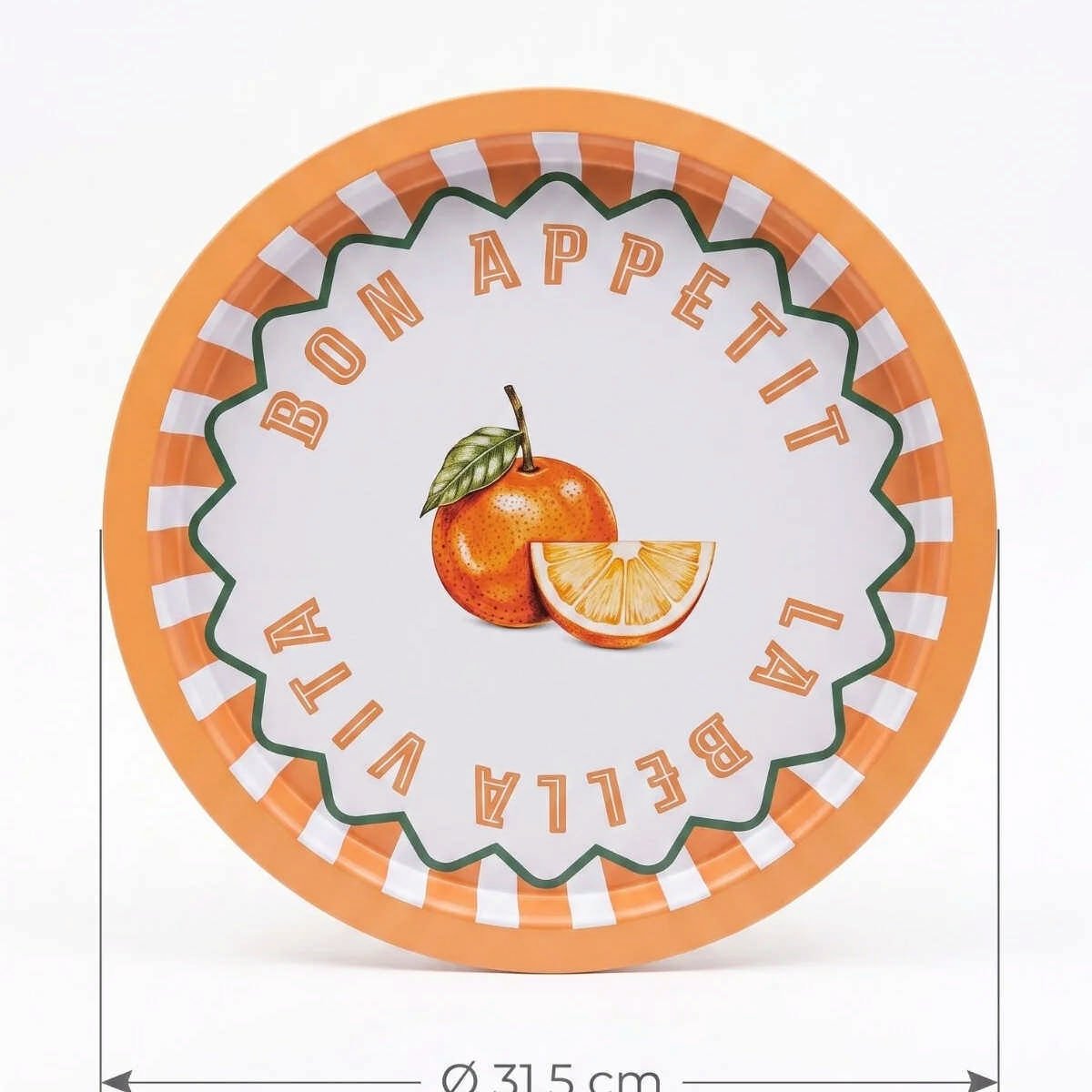 La Bella Orange Portakal Desenli Yuvarlak Metal Servis Tepsisi - Ø315 mm — Tepsiler — görsel 3 / 5 — Tinbox