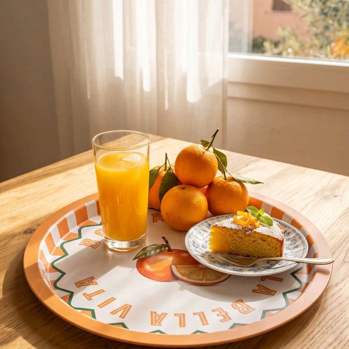 La Bella Orange Portakal Desenli Yuvarlak Metal Servis Tepsisi - Ø315 mm — Tepsiler — görsel 2 / 5 — Tinbox