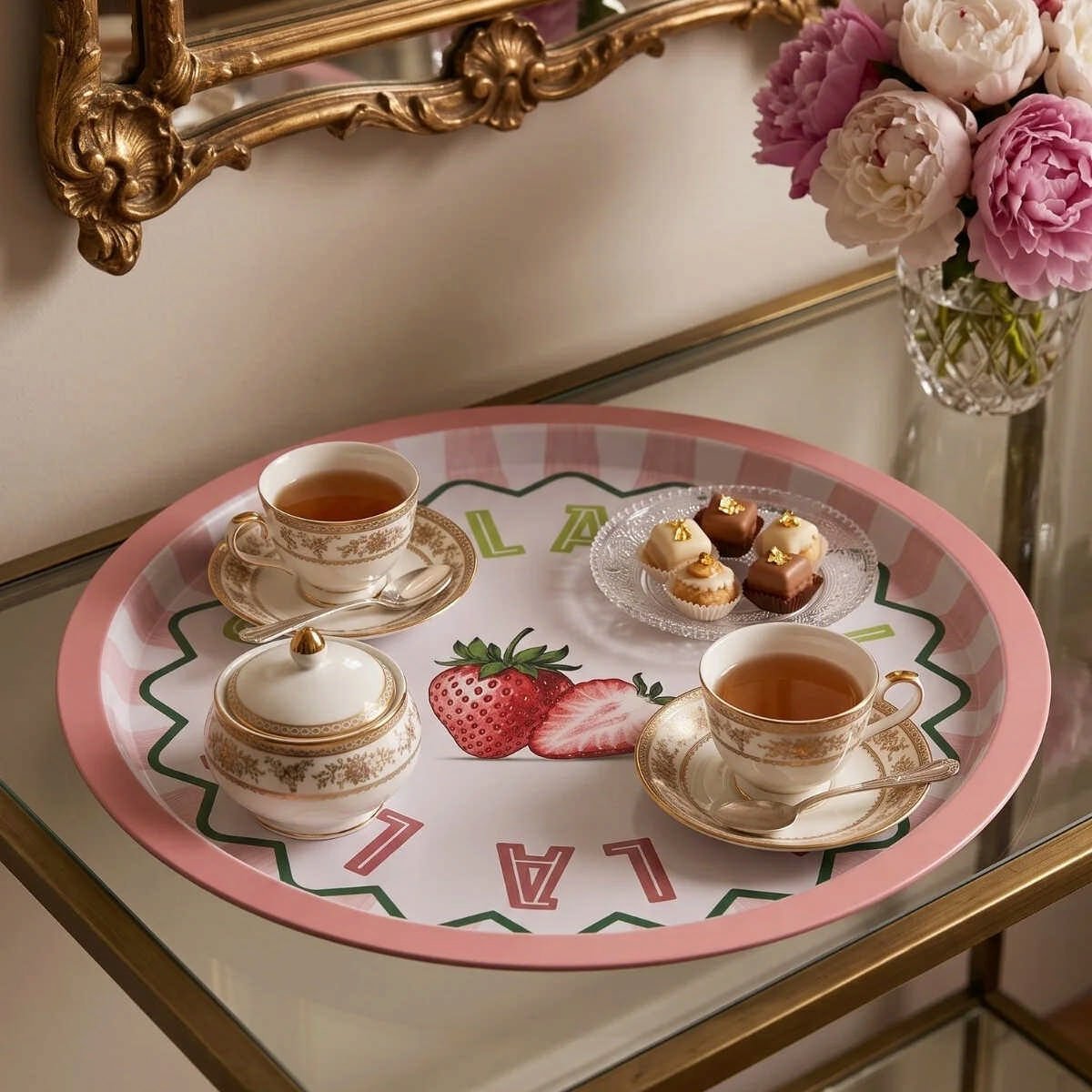 Strawberry Oh La La! Çilek Desenli Yuvarlak Metal Servis Tepsisi - Ø315 mm — Tepsiler — görsel 2 / 4 — Tinbox