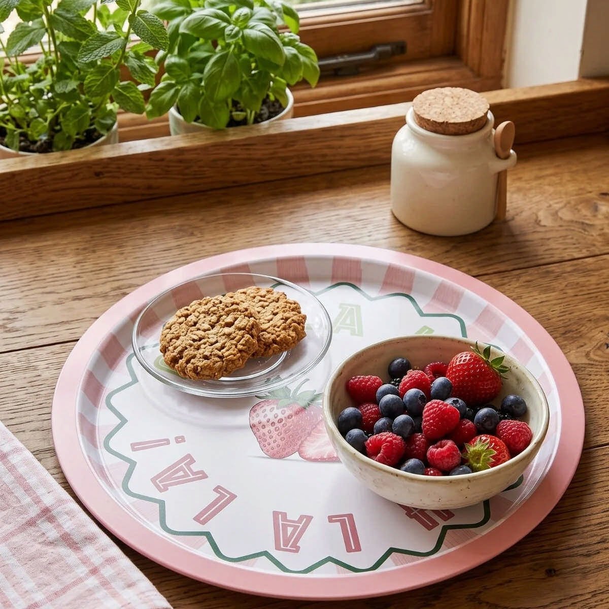Strawberry Oh La La! Çilek Desenli Yuvarlak Metal Servis Tepsisi - Ø315 mm — Tepsiler — görsel 3 / 4 — Tinbox
