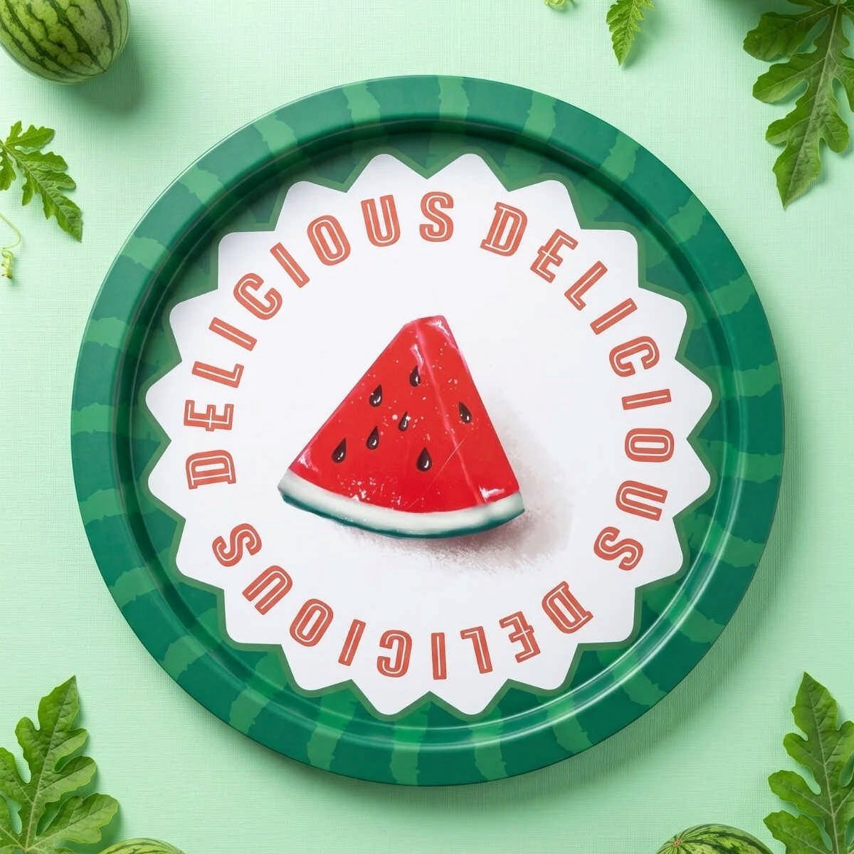 Watermelon Karpuz Desenli Yuvarlak Metal Servis Tepsisi - Ø315 mm — Tepsiler — görsel 5 / 5 — Tinbox