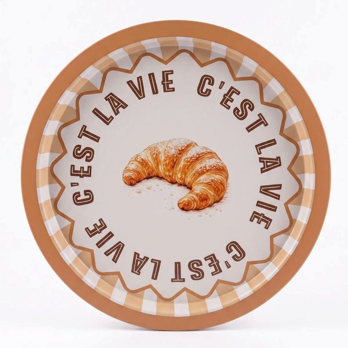 Croissant C'est La Vie Kruvasan Desenli Yuvarlak Metal Servis Tepsisi - Ø315 mm — Tepsiler — Tinbox