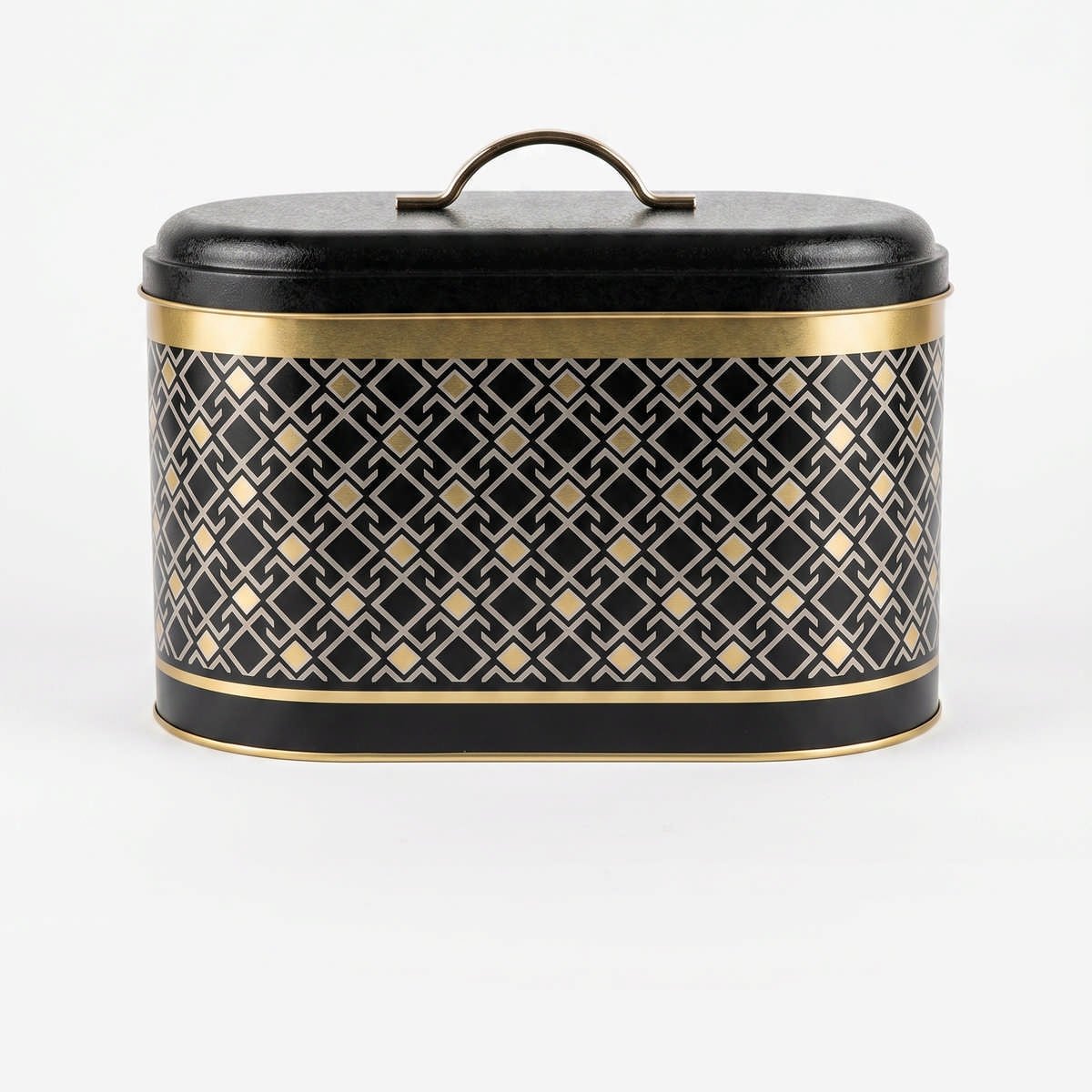 Lüks Art Deco Siyah & Altın Oval Metal Ekmek Kutusu - 10,4 Lt (178x338x200 mm) — Ekmeklik — görsel 5 / 5 — Tinbox