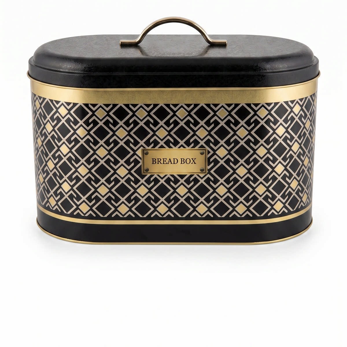 Lüks Art Deco Siyah & Altın Oval Metal Ekmek Kutusu - 10,4 Lt (178x338x200 mm) — Ekmeklik — görsel 1 / 5 — Tinbox