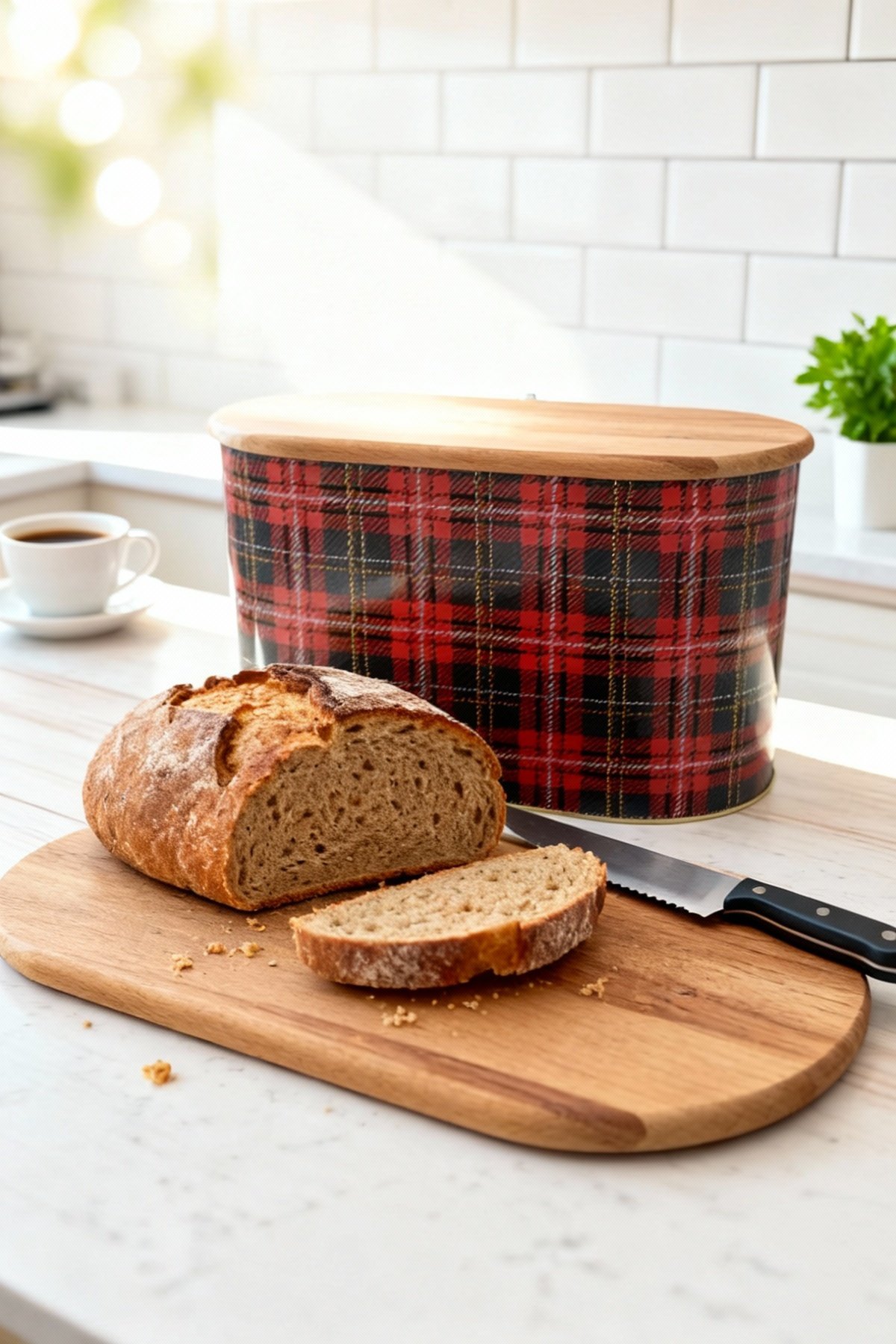 Oval Ekmek Kutusu, Ahşap Kapak, 10,4 lt — Plaid(Ekose) — Ekmeklik — Tinbox