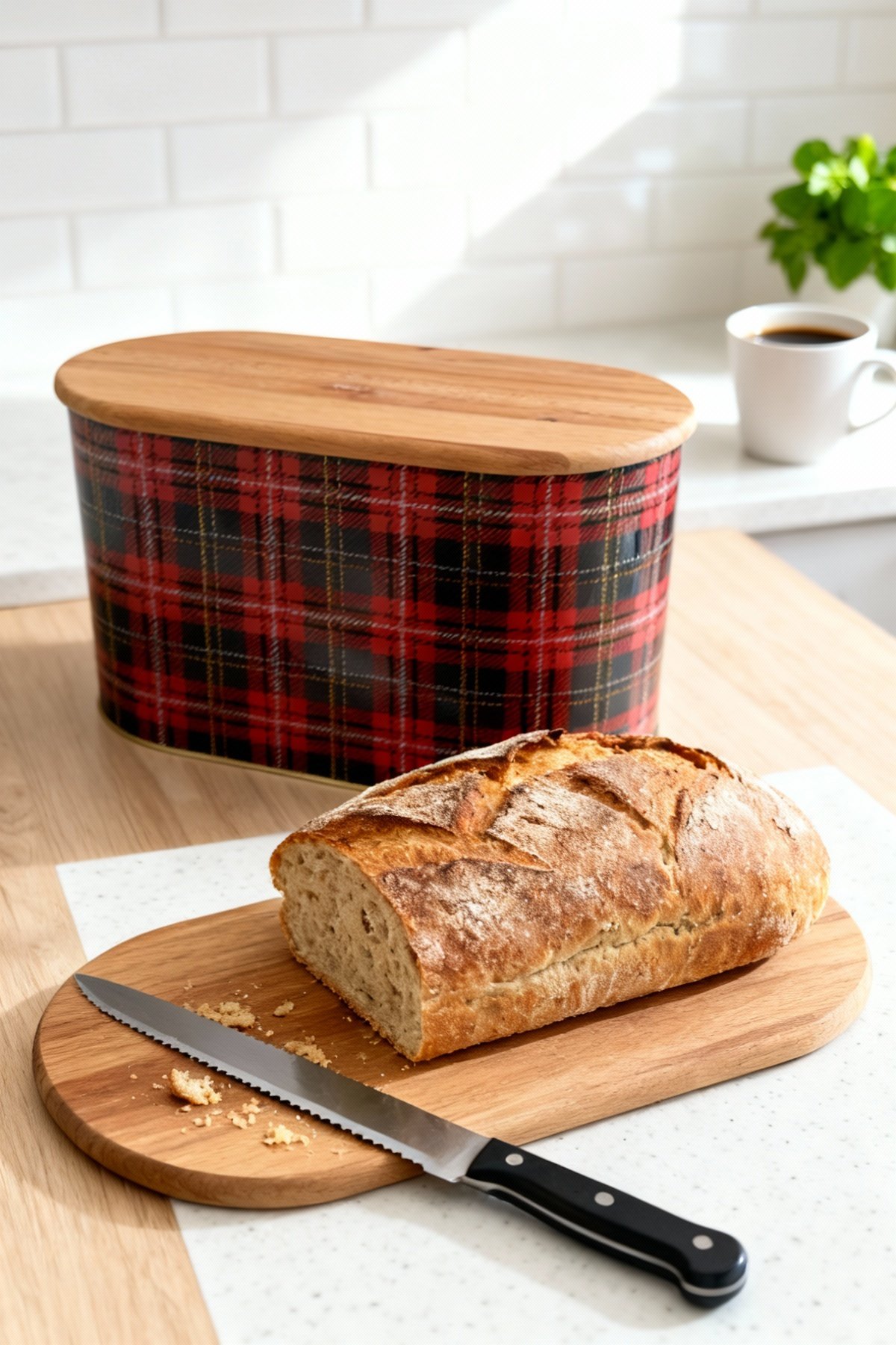 Oval Ekmek Kutusu, Ahşap Kapak, 10,4 lt — Plaid(Ekose) — Ekmeklik — görsel 2 / 4 — Tinbox