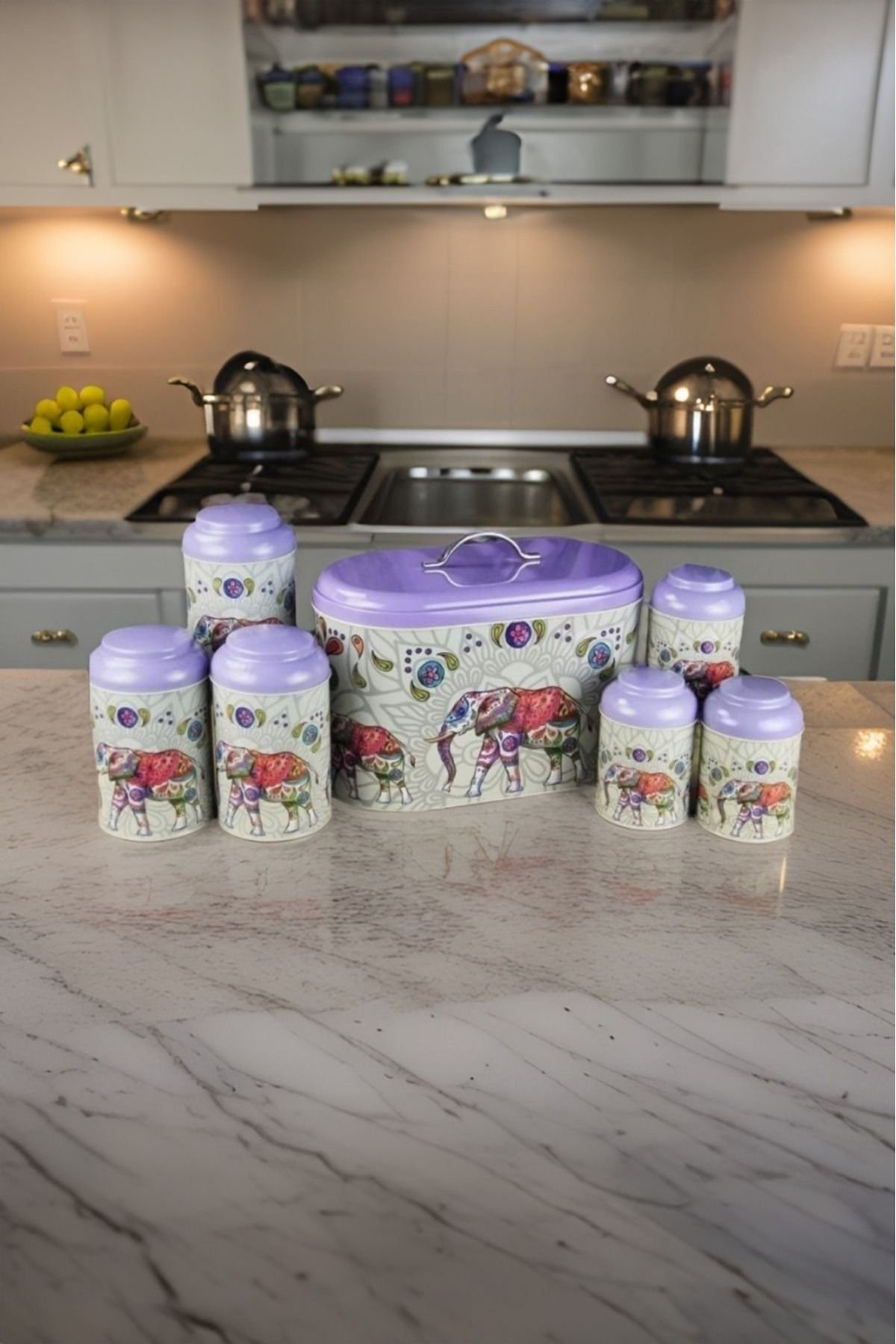 Oval Ekmek Kutusu 7 li Set, Lucky Elephant — Kutu Setleri — Tinbox