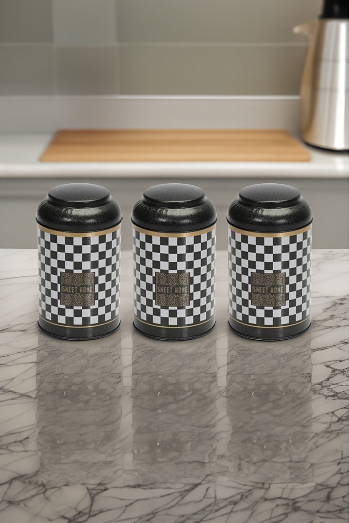 Silindir Saklama Kabı Ø105 3 lü Set, Sweet Home Black — Patates Soğan ve Sarımsak Saklama Kabı — Tinbox