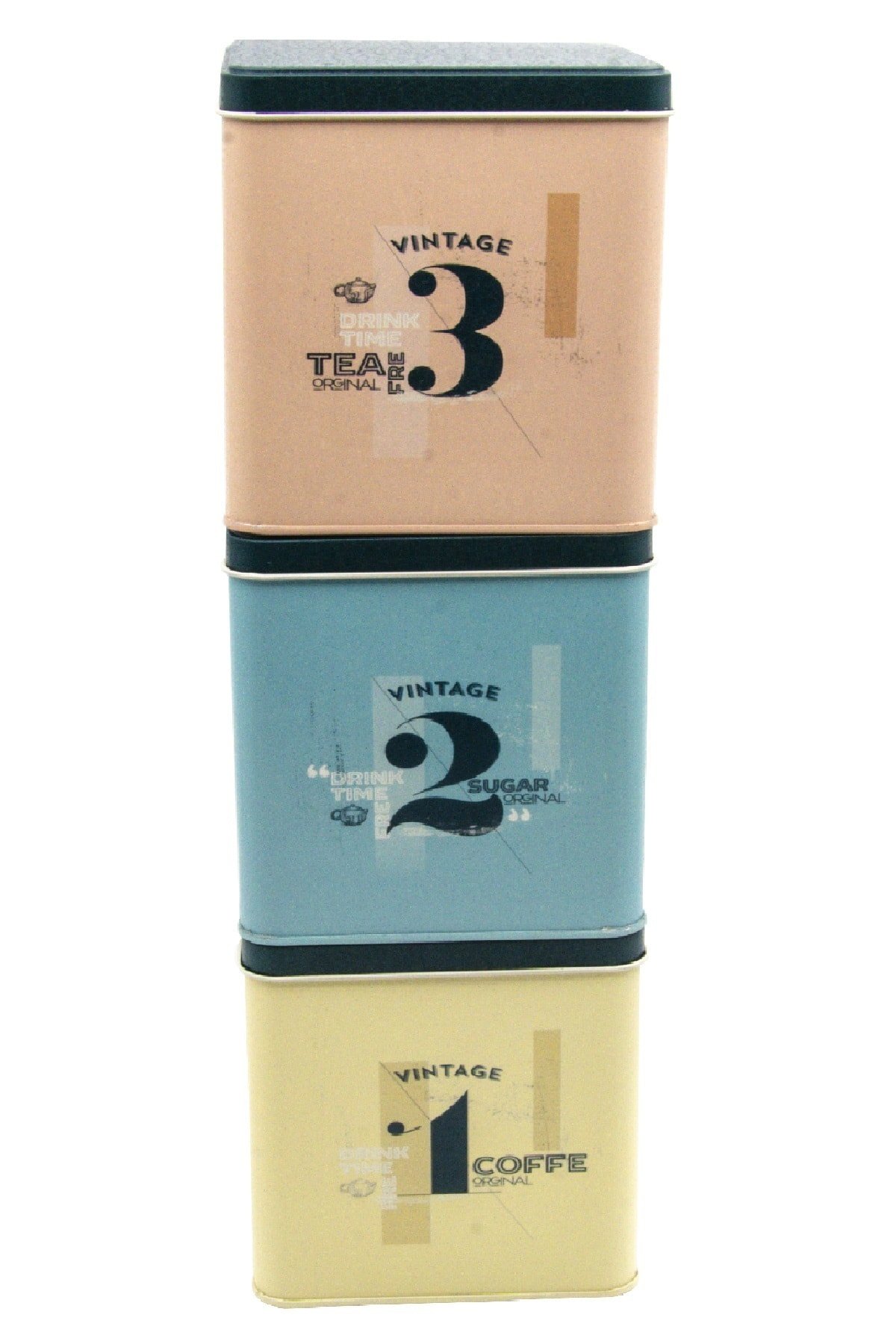 Kare Metal Saklama Kabı 120x120 3 lü Set, Vintage — Kutu Setleri — Tinbox