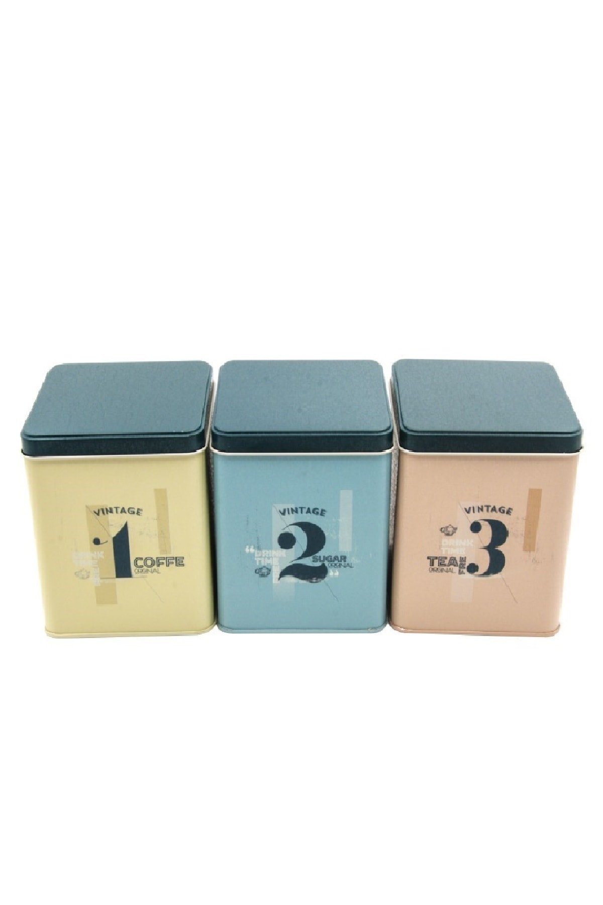 Kare Metal Saklama Kabı 120x120 3 lü Set, Vintage — Box Sets — view 2 of 2 — Tinbox