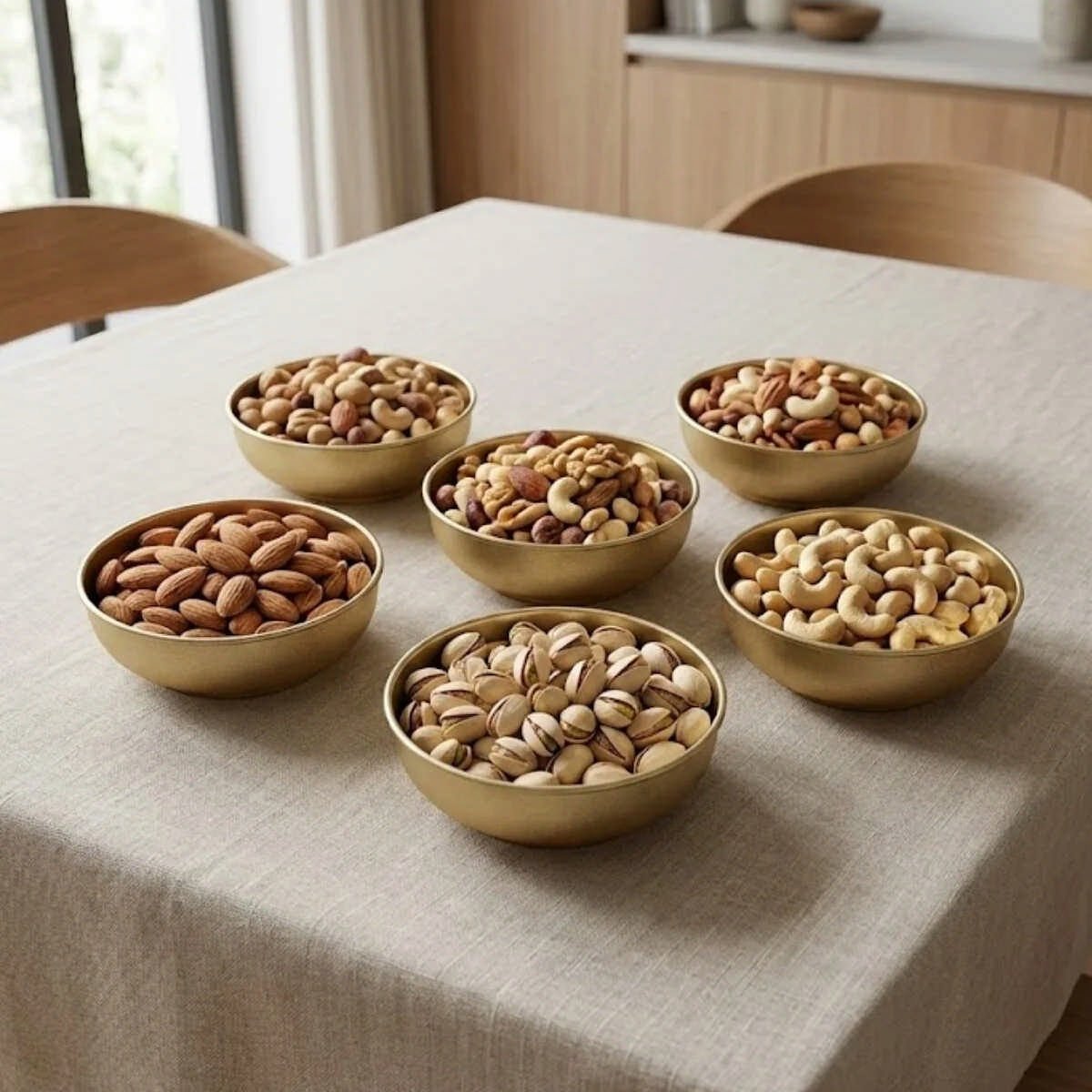 Mat Altın Metal Çerezlik & Sosluk 6'lı Set - Ø90x30 mm — Tepsiler — görsel 3 / 6 — Tinbox