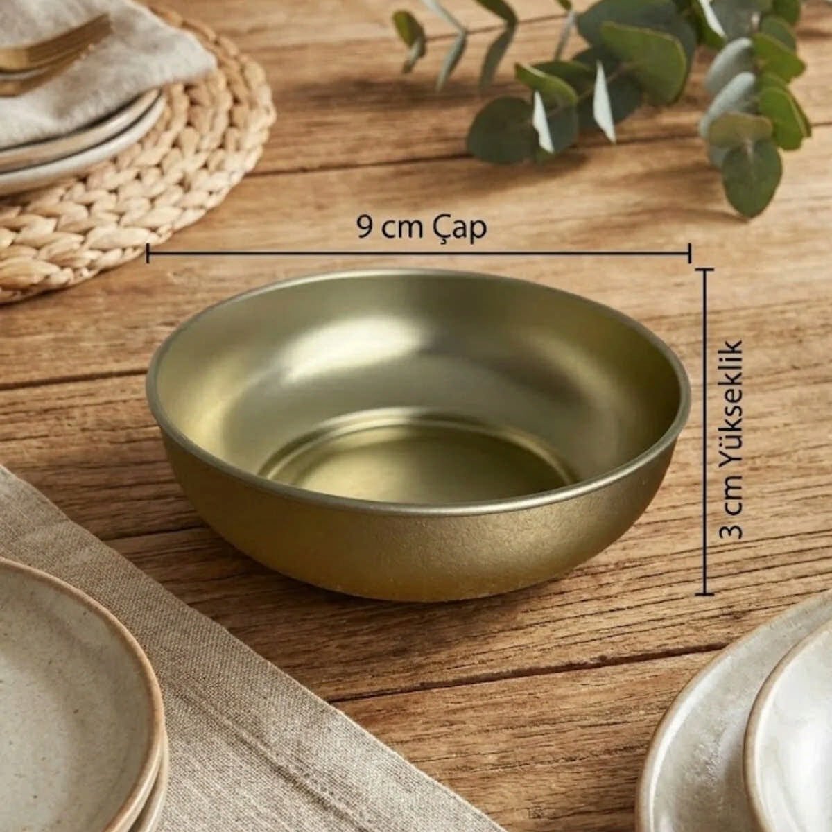 Mat Altın Metal Çerezlik & Sosluk 6'lı Set - Ø90x30 mm — Tepsiler — görsel 2 / 6 — Tinbox