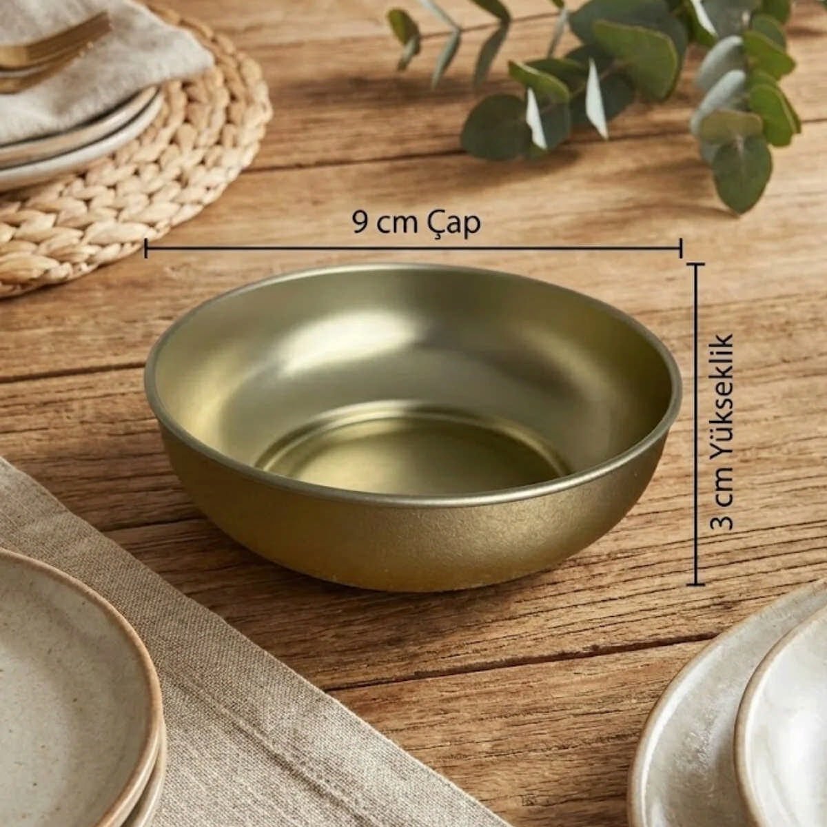 Mat Altın Metal Çerezlik & Sosluk 12'li Set - Ø90x30 mm — Tepsiler — görsel 3 / 5 — Tinbox