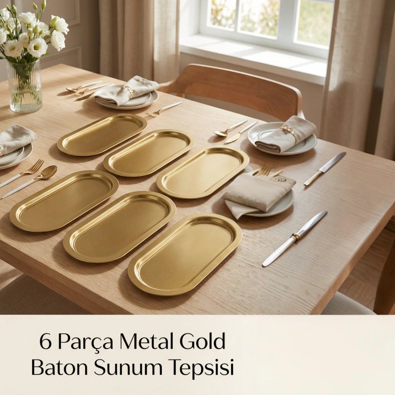 Mat Altın Baton Metal Sunum Tepsisi 6'lı Set - 35x16 cm — Tepsiler — görsel 1 / 8 — Tinbox