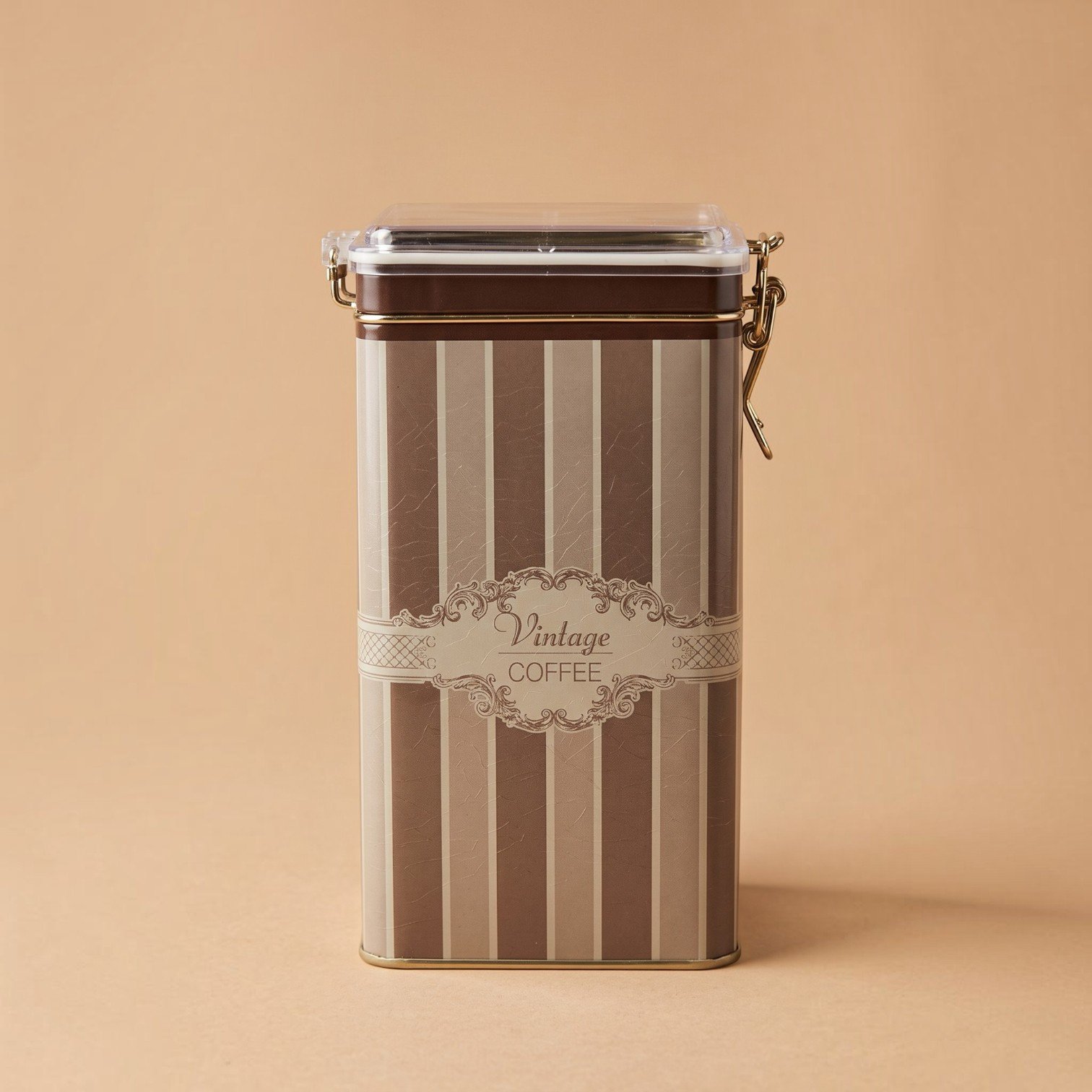Elegance Vintage Coffee Şeffaf Kilitli Kapak Metal Kutu - 1,3 lt / 75x100x190 mm — Dikdörtgen Kutular — görsel 2 / 4 — Tinbox