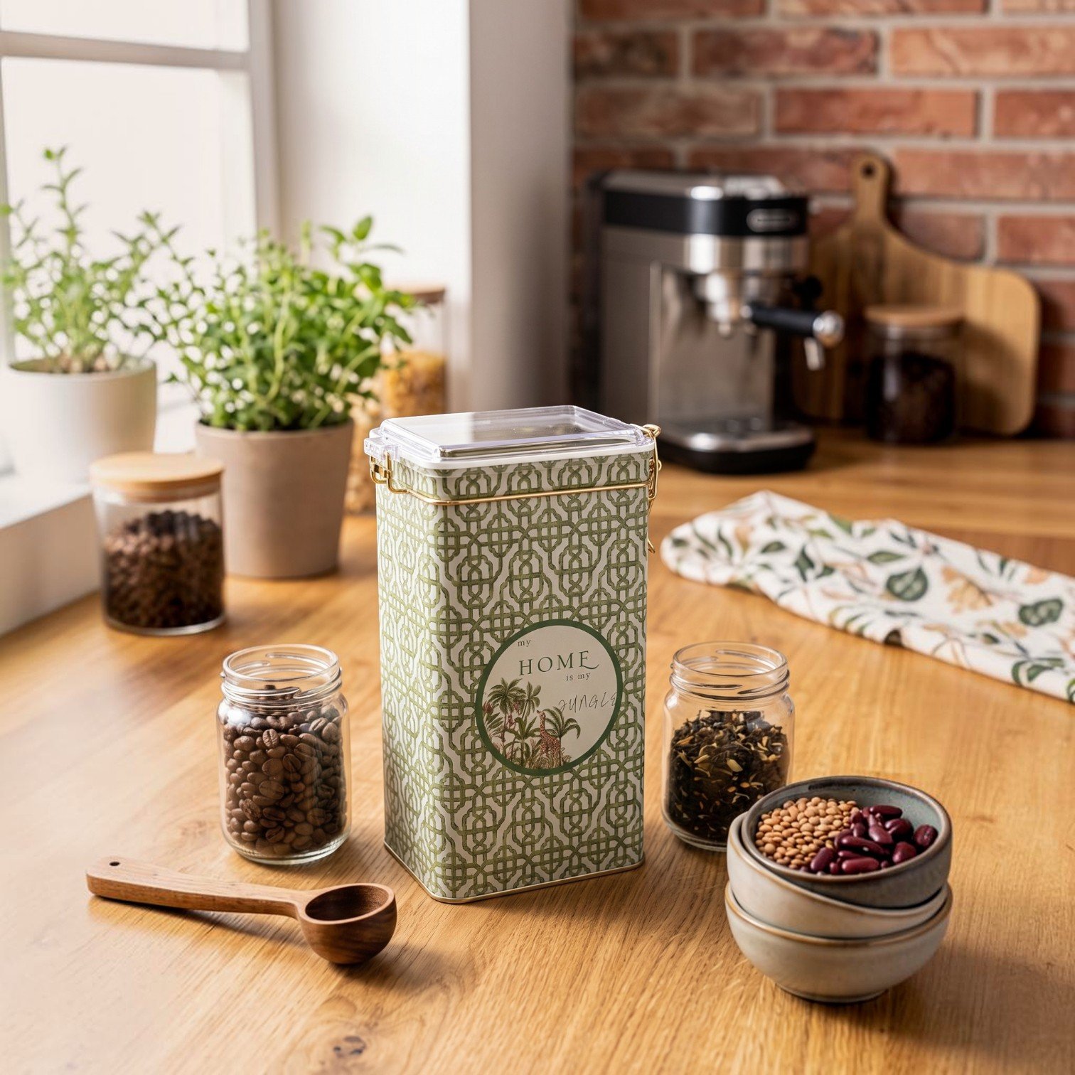 Forest Green Home Şeffaf Kilitli Kapak Metal Kutu - 1,3 lt / 75x100x190 mm — Dikdörtgen Kutular — görsel 2 / 3 — Tinbox