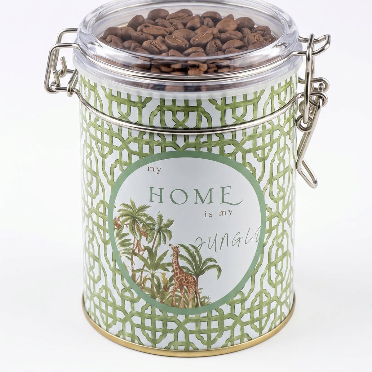 Forest Green Home Yuvarlak Şeffaf Kilitli Kapak Metal Kutu - 0,6 lt / Ø90x110 mm — Yuvarlak Kutular — görsel 1 / 3 — Tinbox