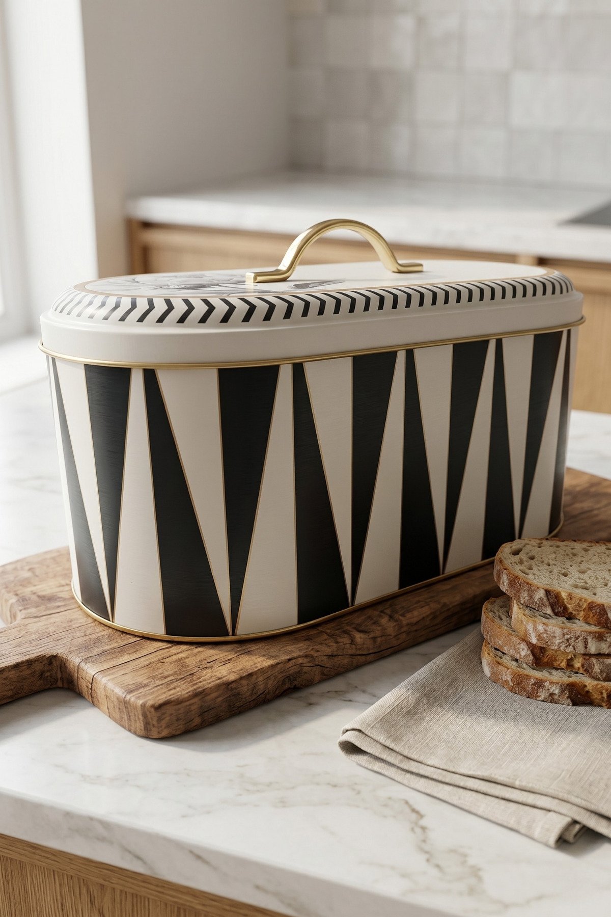 Oval Metal Ekmek Kutusu 7 Litre, 17.8 x 33.8 x 15.2 cm — Triangel Flower — Ekmeklik — Tinbox
