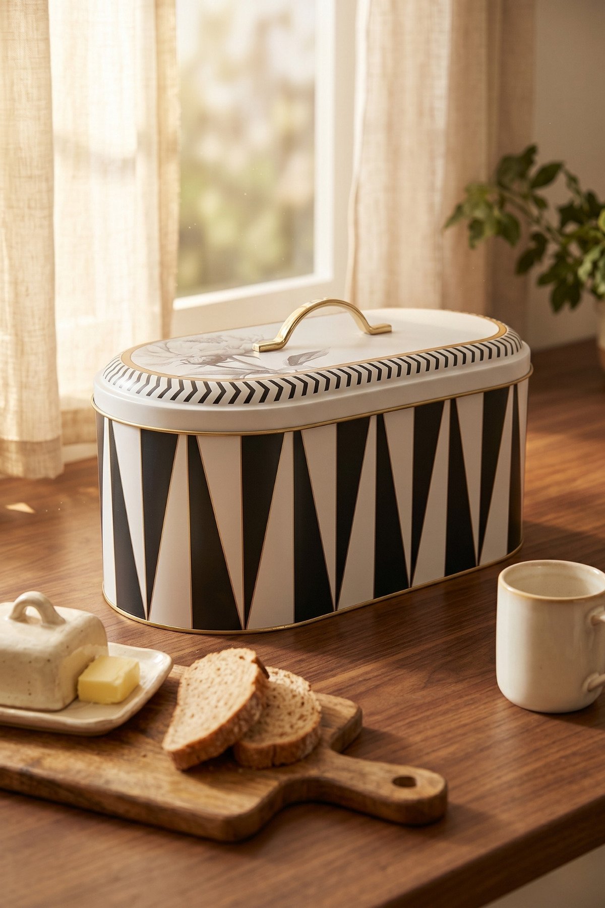 Oval Metal Ekmek Kutusu 7 Litre, 17.8 x 33.8 x 15.2 cm — Triangel Flower — Ekmeklik — görsel 2 / 5 — Tinbox