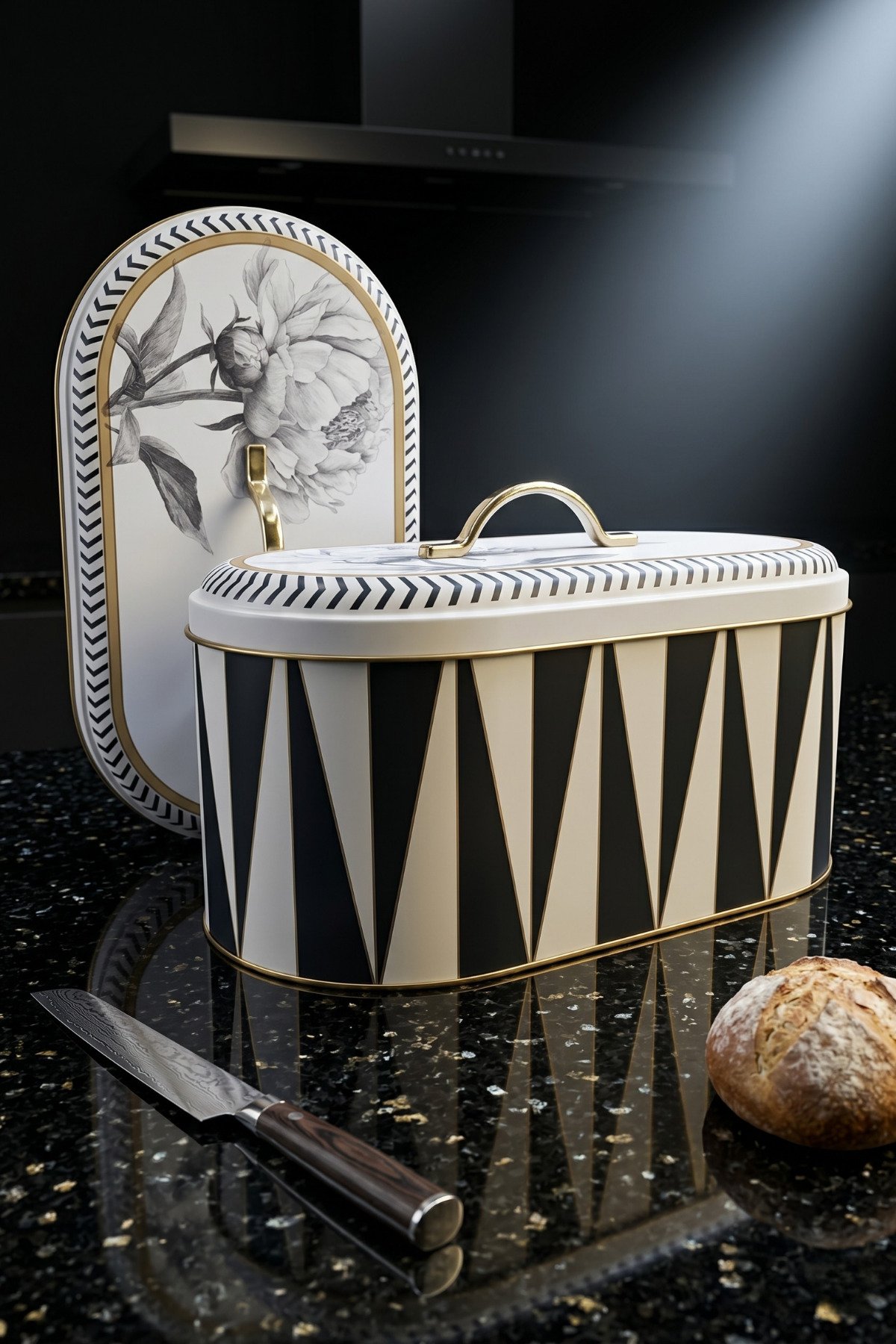 Oval Metal Ekmek Kutusu 7 Litre, 17.8 x 33.8 x 15.2 cm — Triangel Flower — Ekmeklik — görsel 3 / 5 — Tinbox
