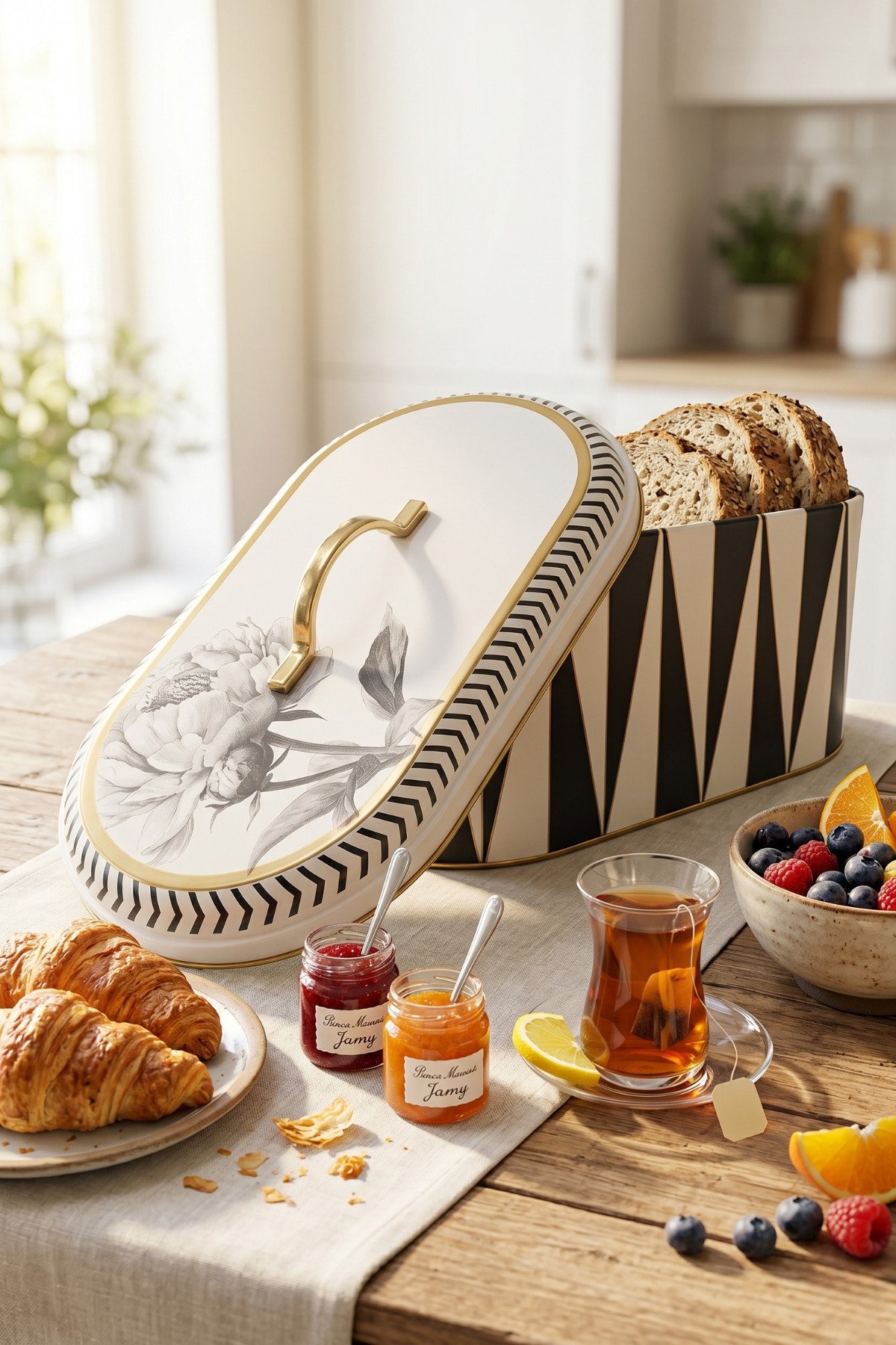 Oval Metal Ekmek Kutusu 7 Litre, 17.8 x 33.8 x 15.2 cm — Triangel Flower — Ekmeklik — görsel 4 / 5 — Tinbox