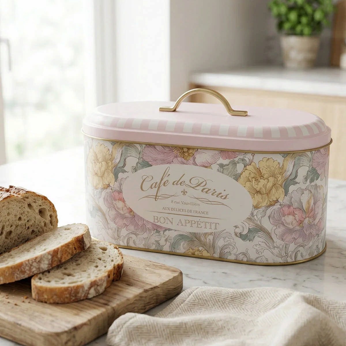 Café de Paris Pink Oval Metal Ekmek Kutusu - 7 Litre / 17,8 x 33,8 x 15,2 cm — Ekmeklik — görsel 2 / 4 — Tinbox