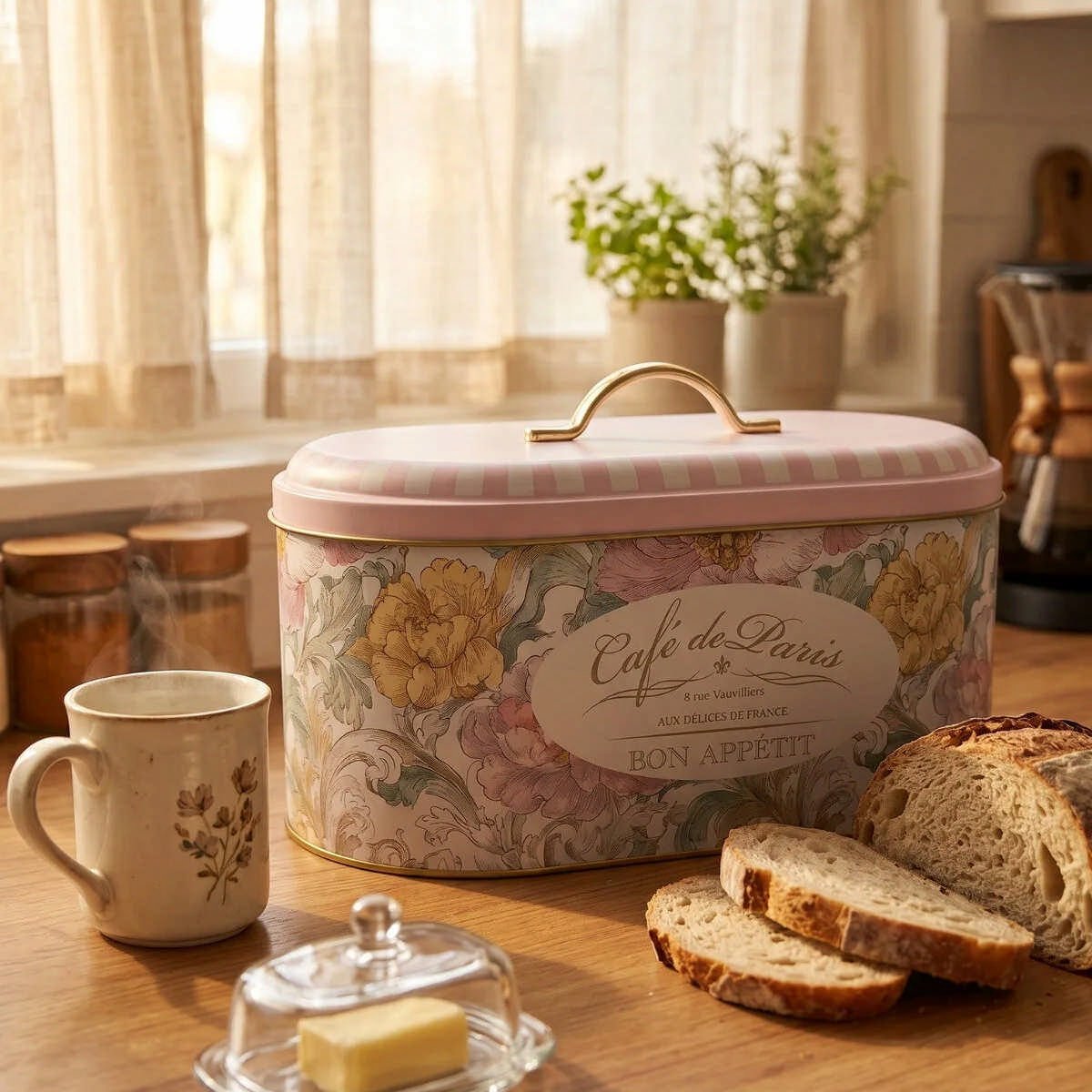Café de Paris Pink Oval Metal Ekmek Kutusu - 7 Litre / 17,8 x 33,8 x 15,2 cm — Ekmeklik — görsel 3 / 4 — Tinbox