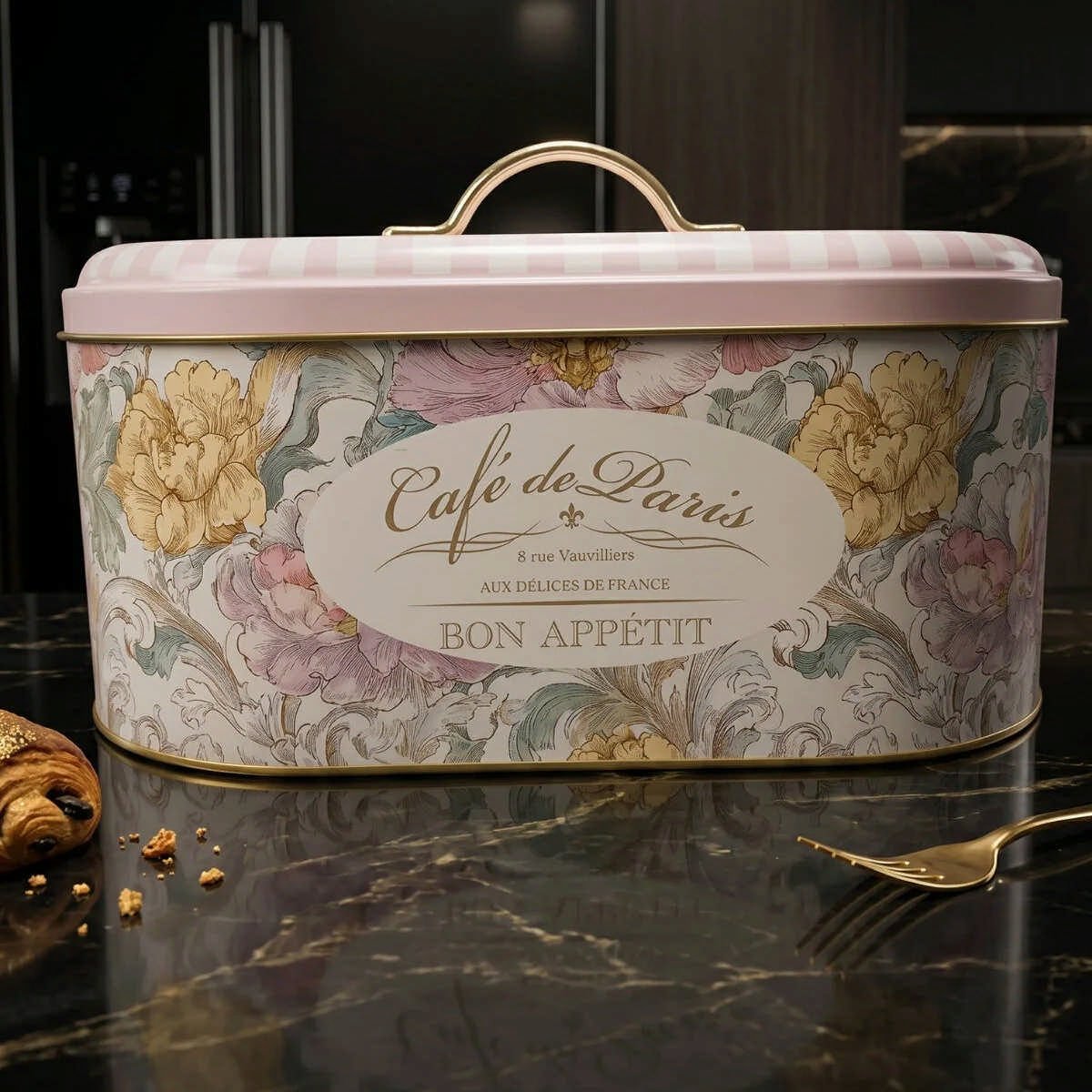Café de Paris Pink Oval Metal Ekmek Kutusu - 7 Litre / 17,8 x 33,8 x 15,2 cm — Ekmeklik — görsel 1 / 4 — Tinbox
