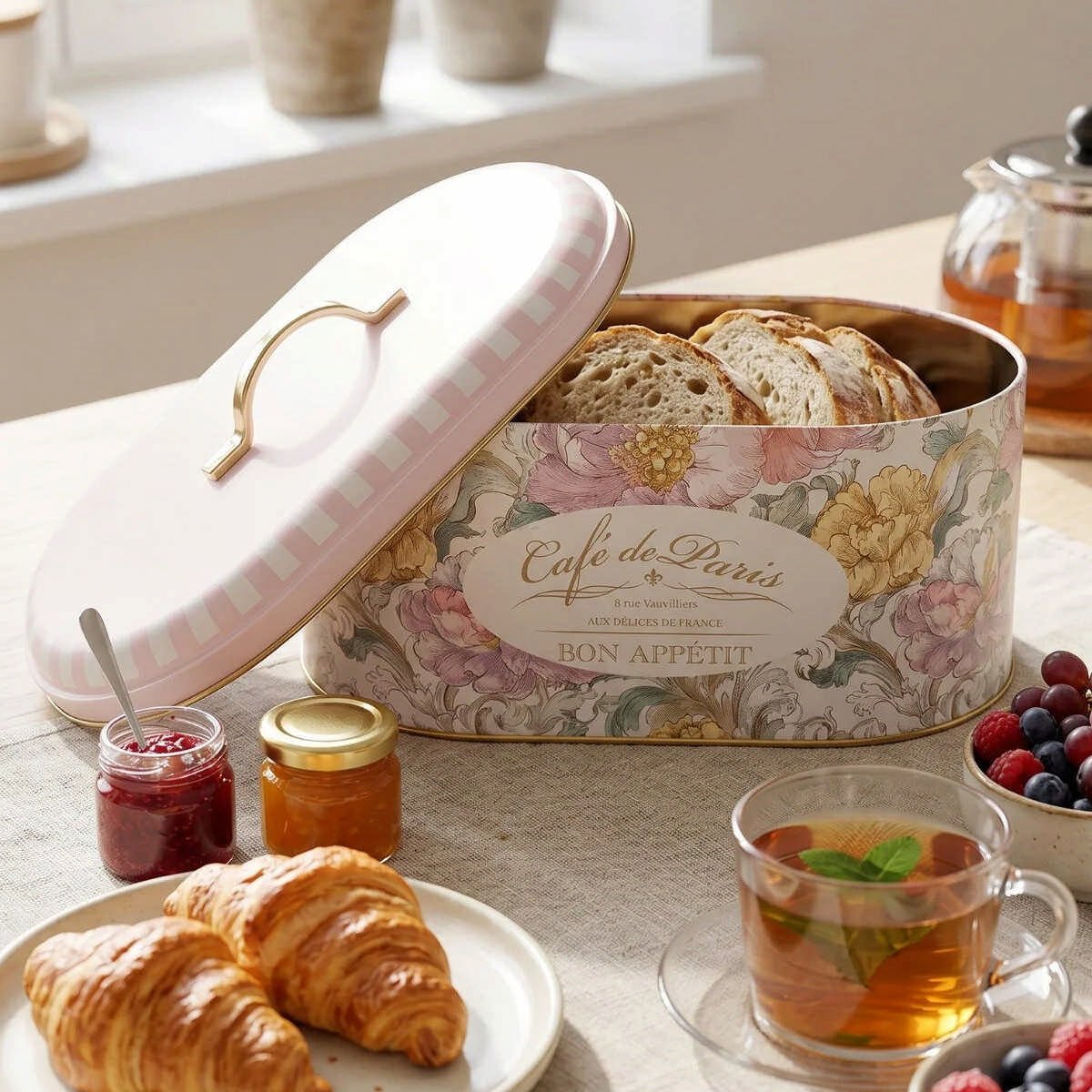 Café de Paris Pink Oval Metal Ekmek Kutusu - 7 Litre / 17,8 x 33,8 x 15,2 cm — Ekmeklik — görsel 4 / 4 — Tinbox