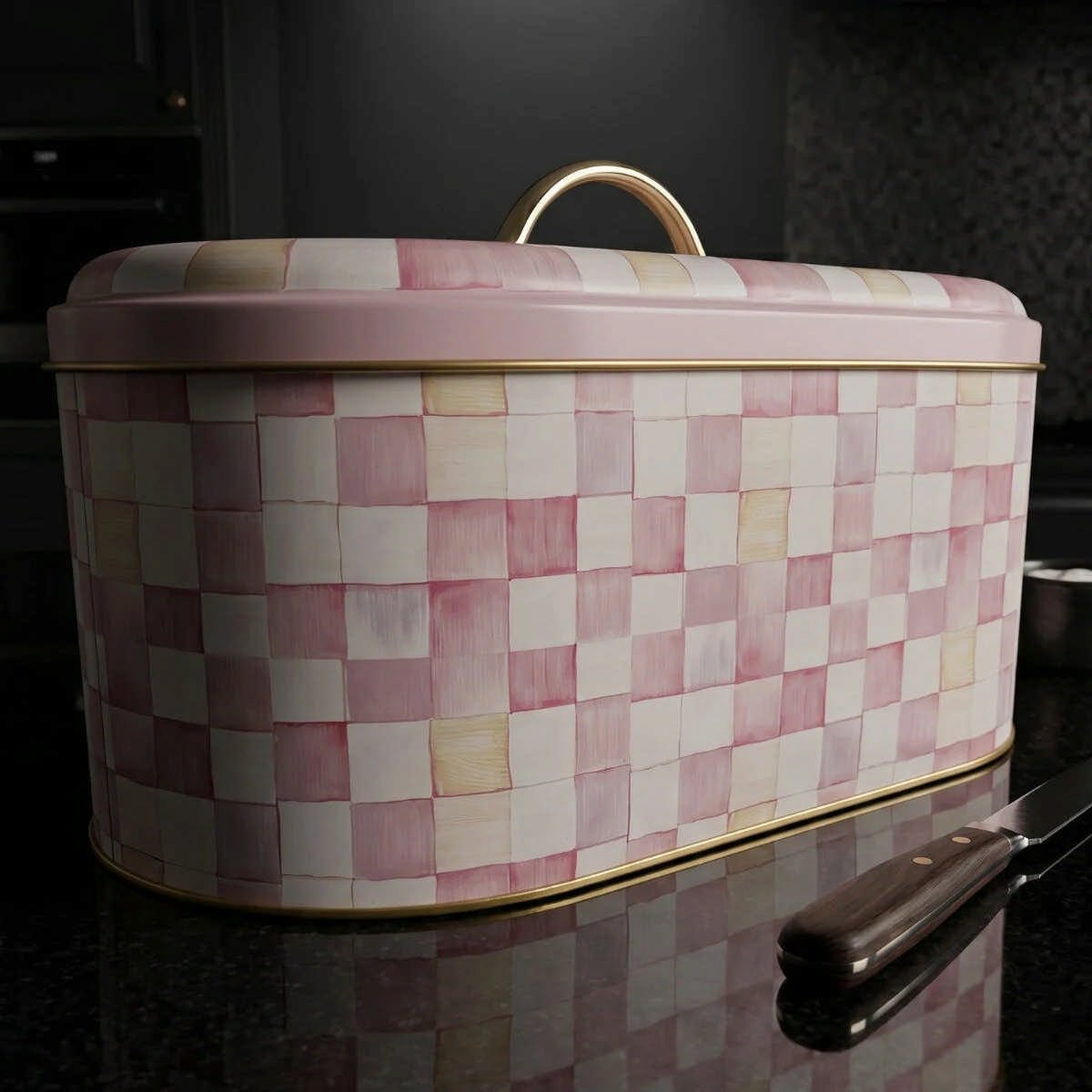 Pink Checkers Oval Metal Ekmek Kutusu - 7 Litre / 17,8 x 33,8 x 15,2 cm — Ekmeklik — görsel 1 / 5 — Tinbox