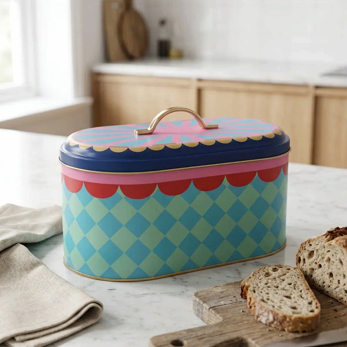 Candy Kisses Oval Metal Ekmek Kutusu - 7 Litre / 17,8 x 33,8 x 15,2 cm — Ekmeklik — görsel 2 / 5 — Tinbox