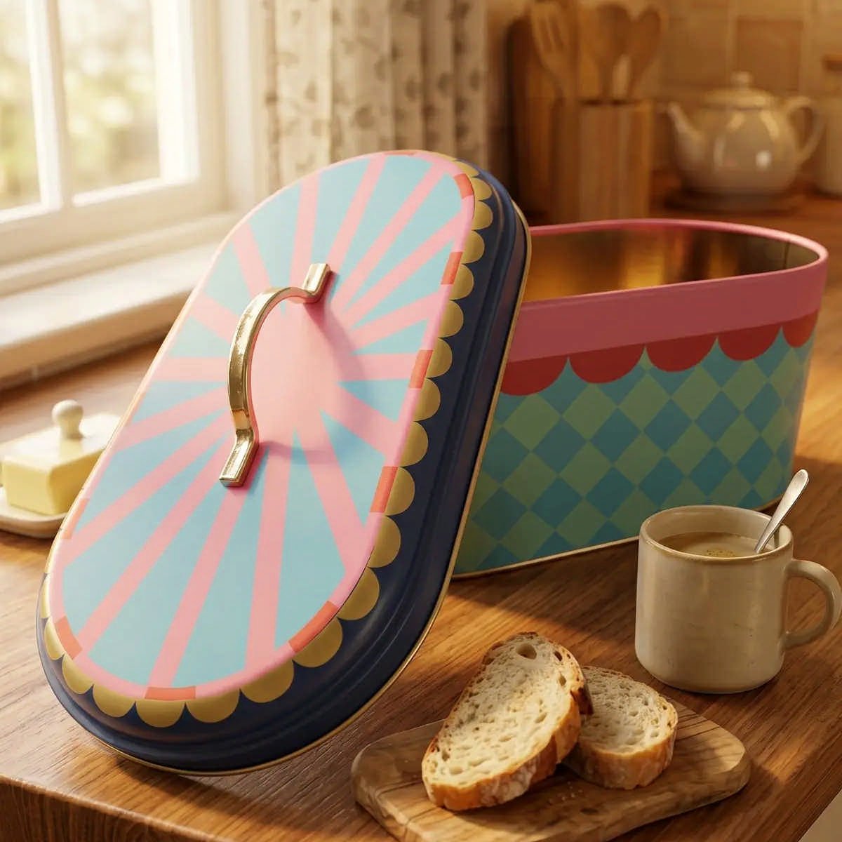 Candy Kisses Oval Metal Ekmek Kutusu - 7 Litre / 17,8 x 33,8 x 15,2 cm — Ekmeklik — görsel 3 / 5 — Tinbox