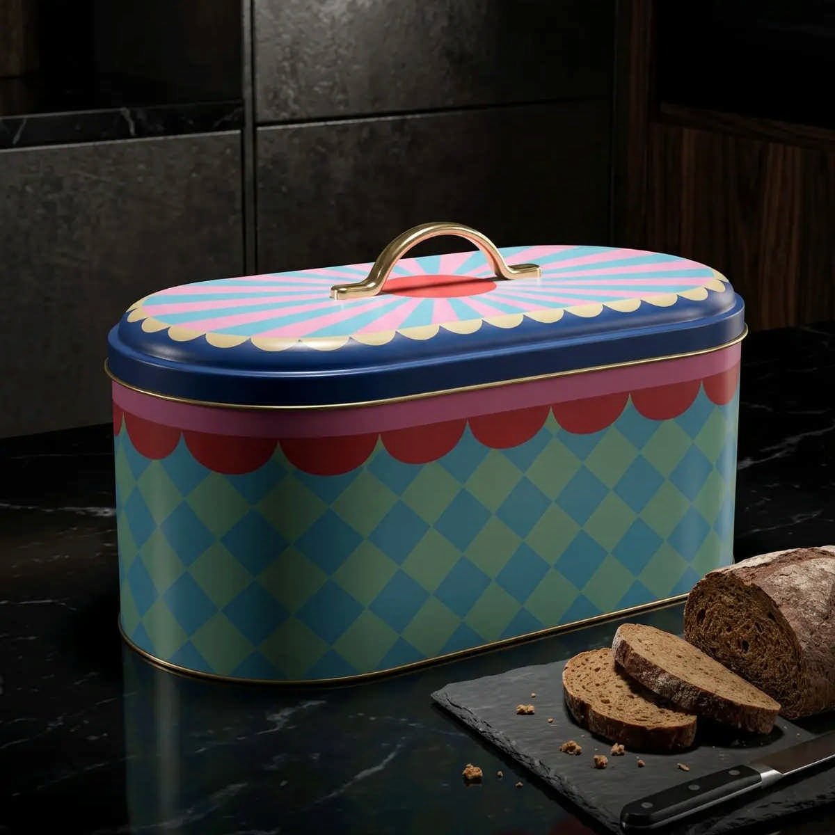 Candy Kisses Oval Metal Ekmek Kutusu - 7 Litre / 17,8 x 33,8 x 15,2 cm — Ekmeklik — Tinbox