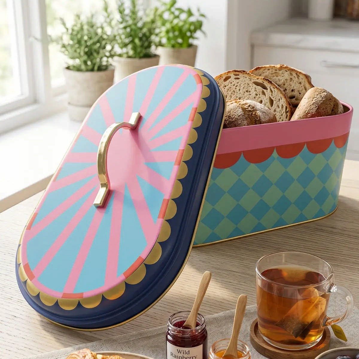 Candy Kisses Oval Metal Ekmek Kutusu - 7 Litre / 17,8 x 33,8 x 15,2 cm — Ekmeklik — görsel 4 / 5 — Tinbox
