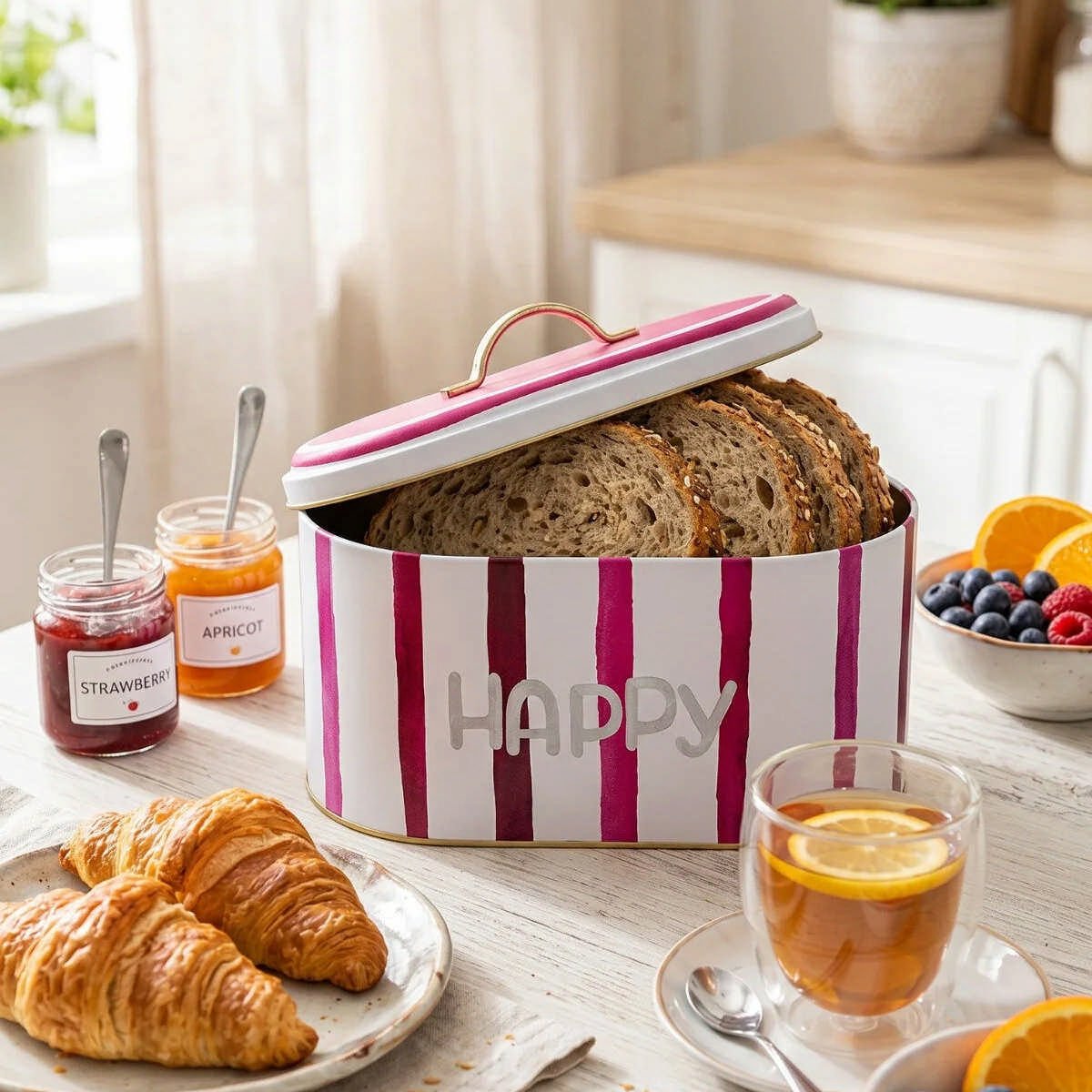 Aura Happy Oval Metal Ekmek Kutusu - 7 Litre / 17,8 x 33,8 x 15,2 cm — Ekmeklik — görsel 4 / 5 — Tinbox