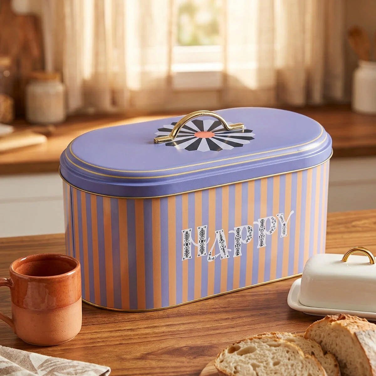 Feel Moods Happy Oval Metal Ekmek Kutusu - 7 Litre / 17,8 x 33,8 x 15,2 cm — Ekmeklik — görsel 2 / 4 — Tinbox