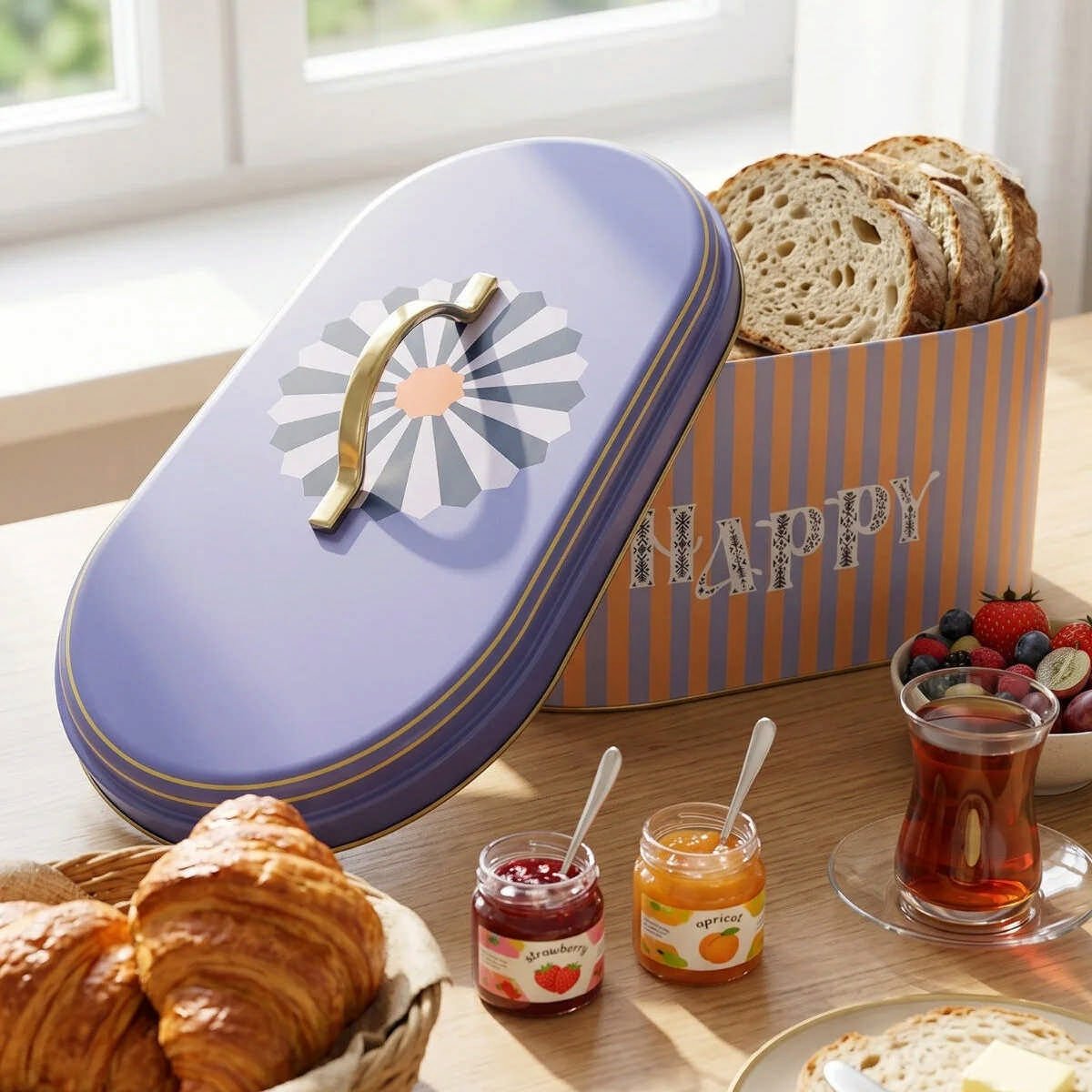 Feel Moods Happy Oval Metal Ekmek Kutusu - 7 Litre / 17,8 x 33,8 x 15,2 cm — Ekmeklik — görsel 3 / 4 — Tinbox
